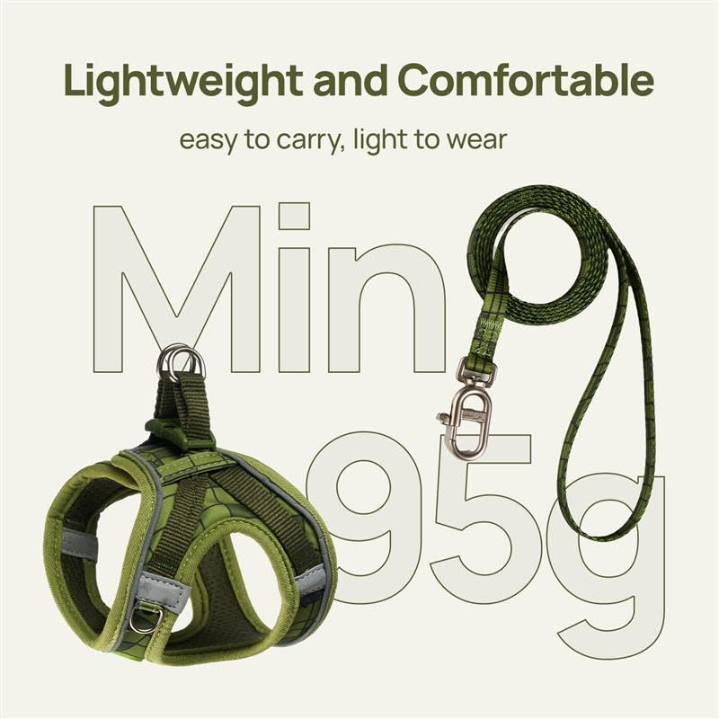 Cat Harness and Leash Set, Step-in Escape Proof Adjustable Vest Harness for Small Medium Large Cats, Lightweight Soft Breathable Reflective Kitten Harness for Walking Travel, Camping(Green, XS)