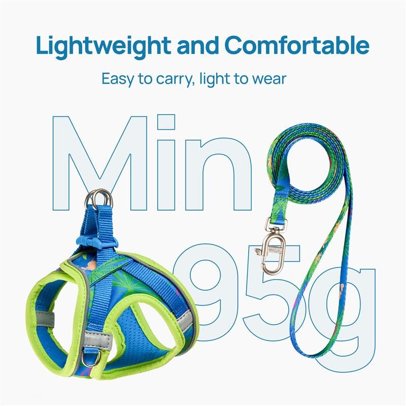 Cat Harness and Leash Set, Step-in Escape Proof Adjustable Vest Harness for Small Medium Large Cats, Lightweight Soft Breathable Reflective Kitten Harness for Walking Travel, Camping(Green, XS)