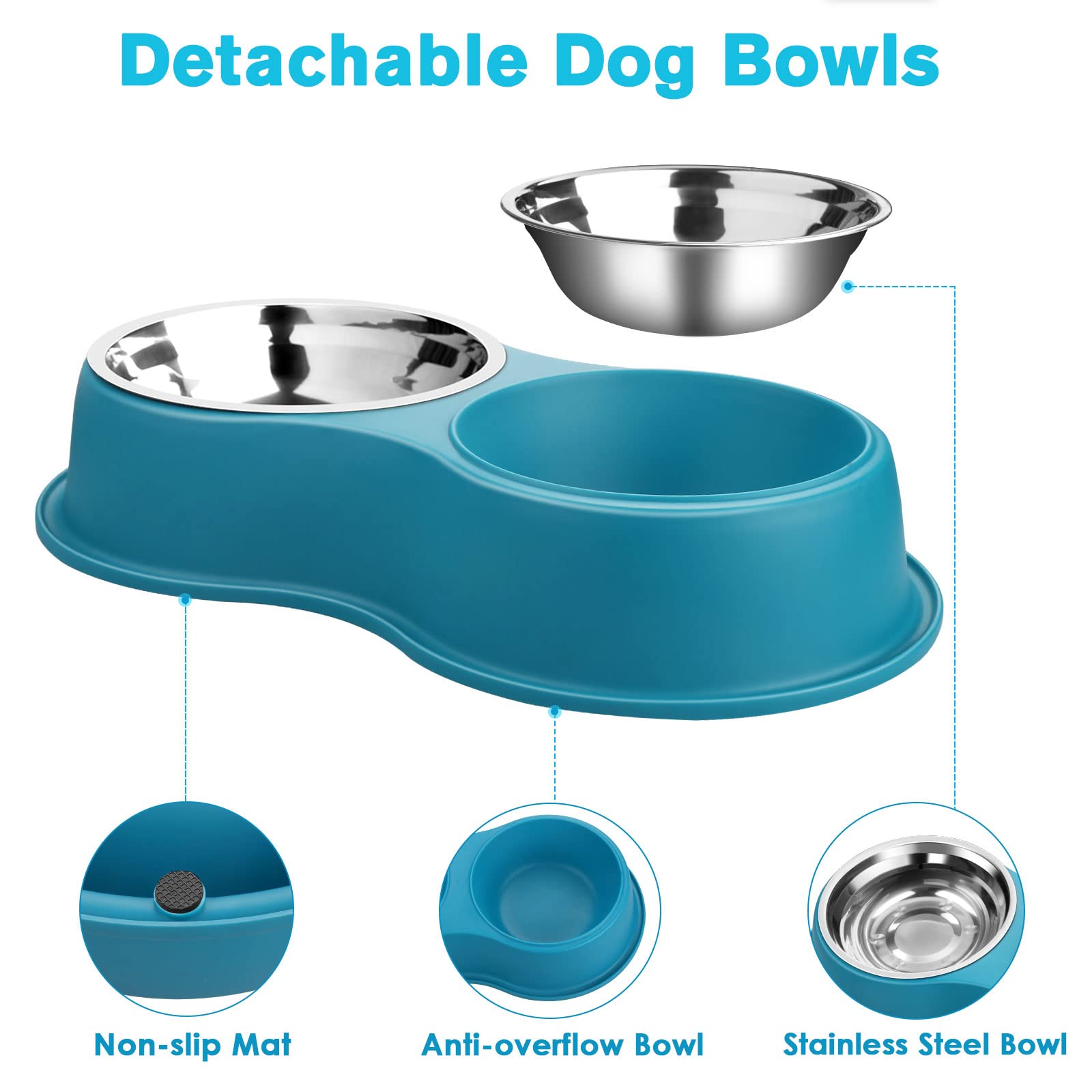Dog Bowls Double Dog Water and Food Bowl Stainless Steel Bowl with Non-Slip Resin Station, Pet Feeder Bowls for Puppy Medium Dogs Cats