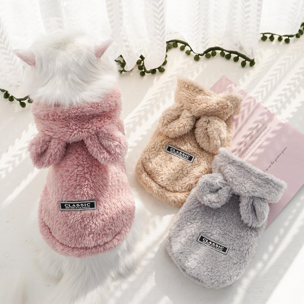 Selena Cat Bunny Ears Costume Cute Dog Kitten Hoodies Sweater Rabbit Ears Puppy Pet Apparel (Small,Pink)