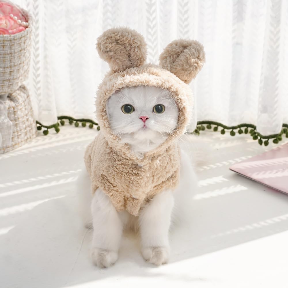 Selena Cat Bunny Ears Costume Cute Dog Kitten Hoodies Sweater Rabbit Ears Puppy Pet Apparel (Small,Pink)