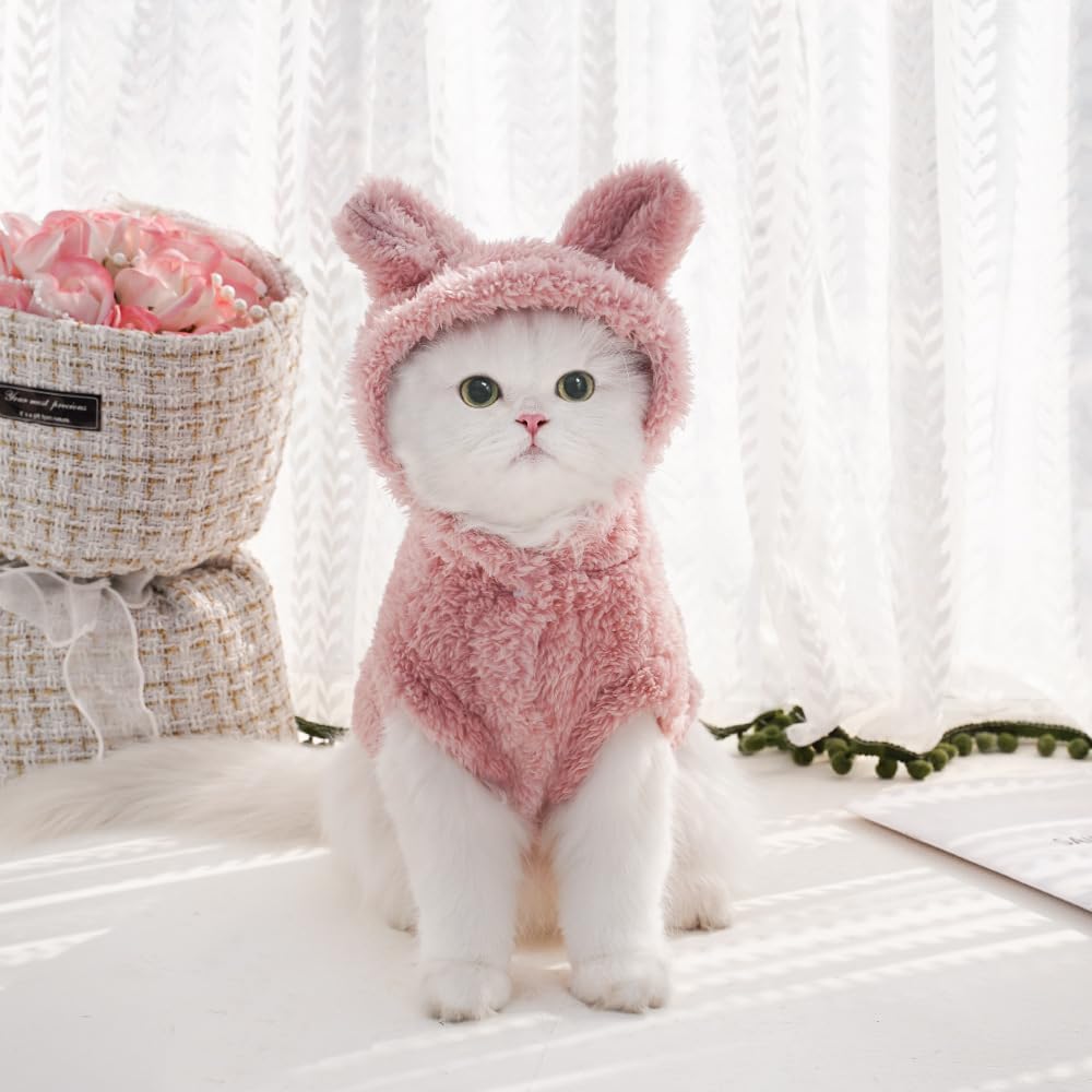 Selena Cat Bunny Ears Costume Cute Dog Kitten Hoodies Sweater Rabbit Ears Puppy Pet Apparel (Small,Pink)
