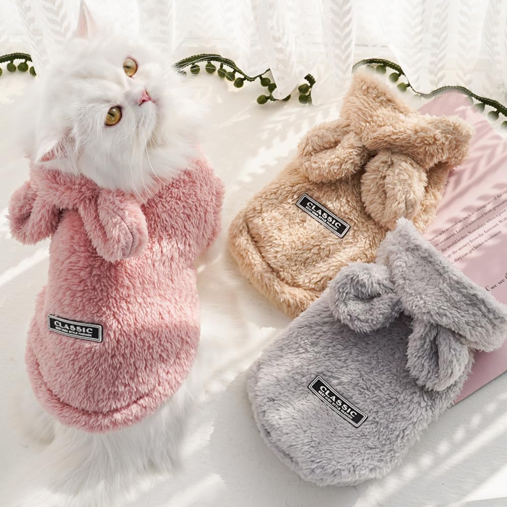 Selena Cat Bunny Ears Costume Cute Dog Kitten Hoodies Sweater Rabbit Ears Puppy Pet Apparel (Small,Pink)