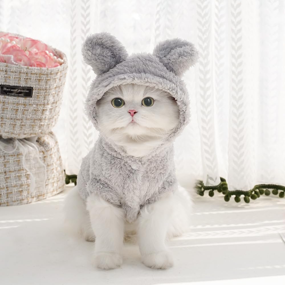 Selena Cat Bunny Ears Costume Cute Dog Kitten Hoodies Sweater Rabbit Ears Puppy Pet Apparel (Small,Pink)