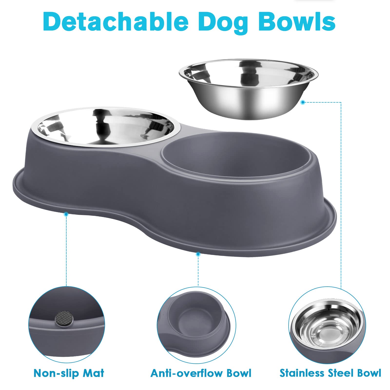 Dog Bowls Double Dog Water and Food Bowl Stainless Steel Bowl with Non-Slip Resin Station, Pet Feeder Bowls for Puppy Medium Dogs Cats