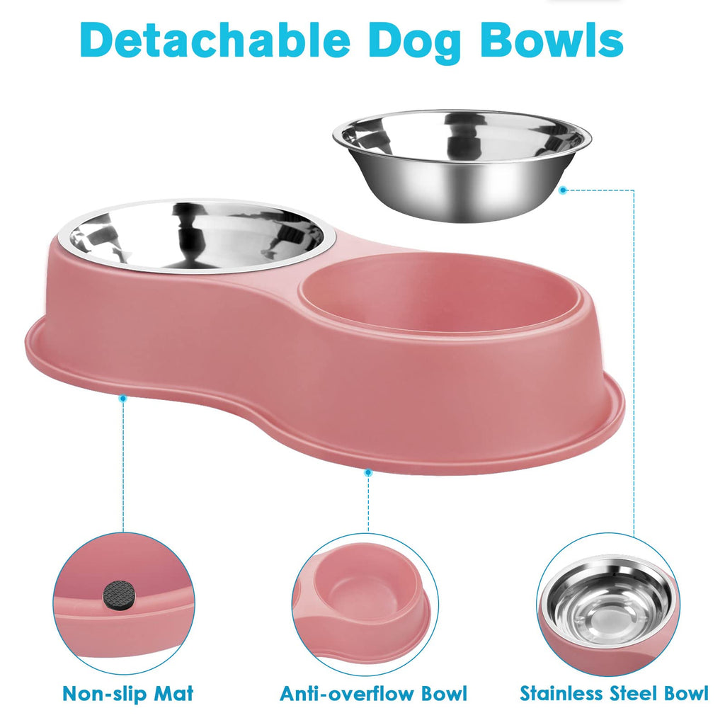Dog Bowls Double Dog Water and Food Bowl Stainless Steel Bowl with Non-Slip Resin Station, Pet Feeder Bowls for Puppy Medium Dogs Cats