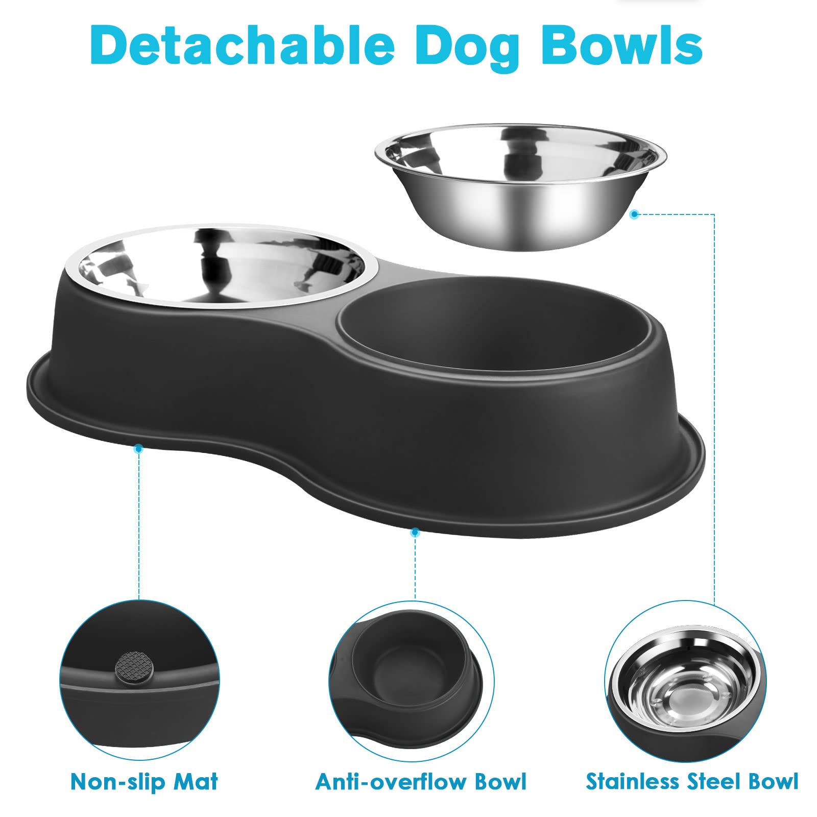 Dog Bowls Double Dog Water and Food Bowl Stainless Steel Bowl with Non-Slip Resin Station, Pet Feeder Bowls for Puppy Medium Dogs Cats