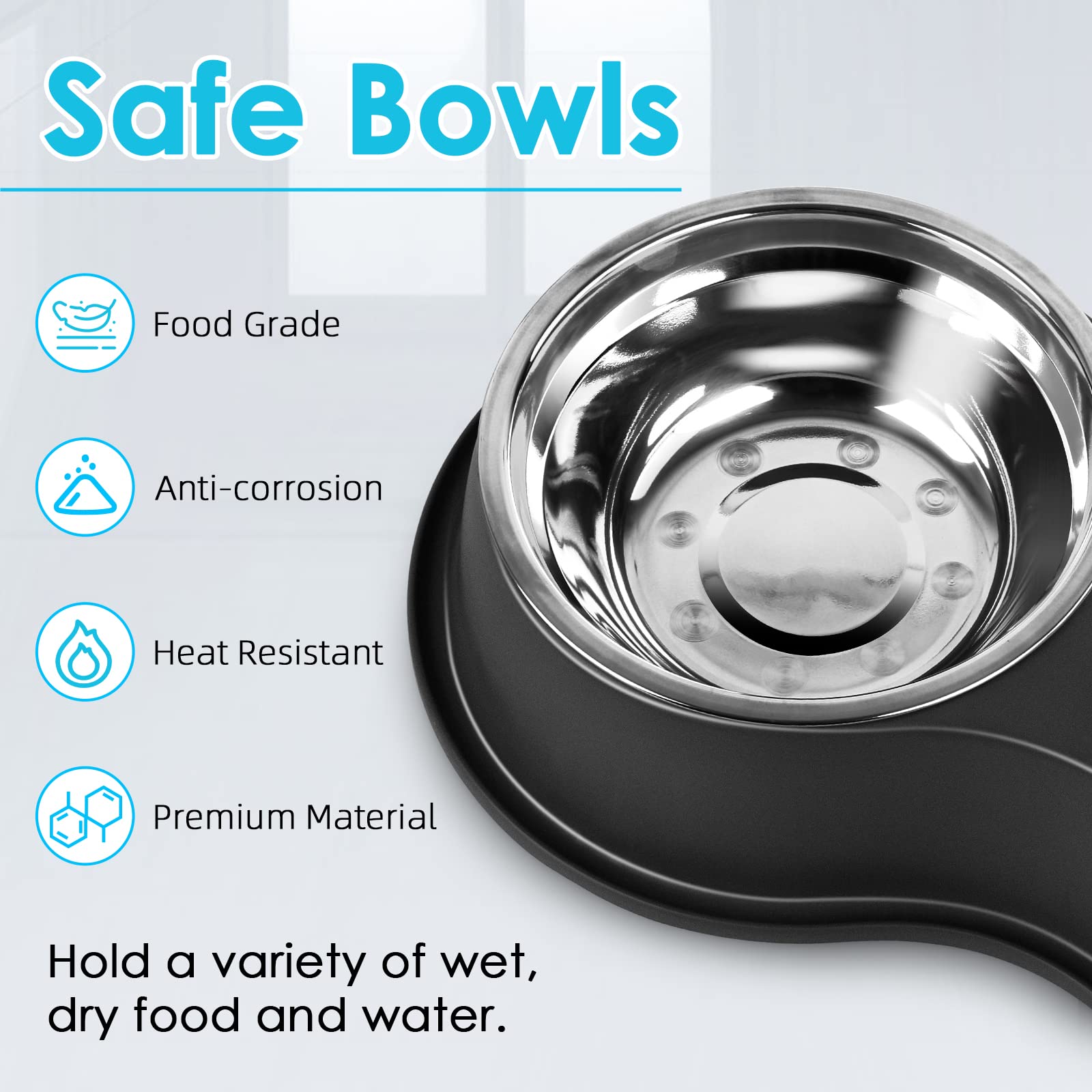 Dog Bowls Double Dog Water and Food Bowl Stainless Steel Bowl with Non-Slip Resin Station, Pet Feeder Bowls for Puppy Medium Dogs Cats