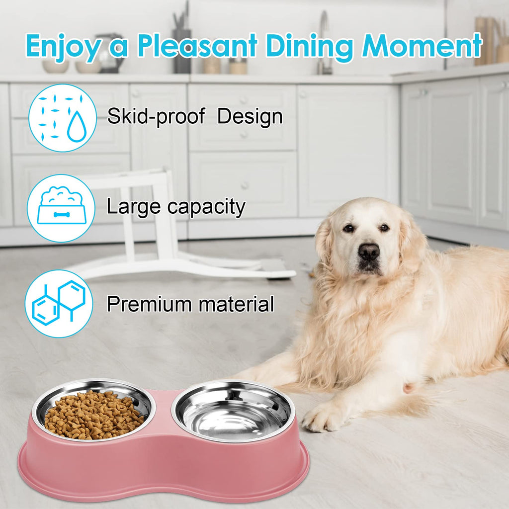 Dog Bowls Double Dog Water and Food Bowl Stainless Steel Bowl with Non-Slip Resin Station, Pet Feeder Bowls for Puppy Medium Dogs Cats