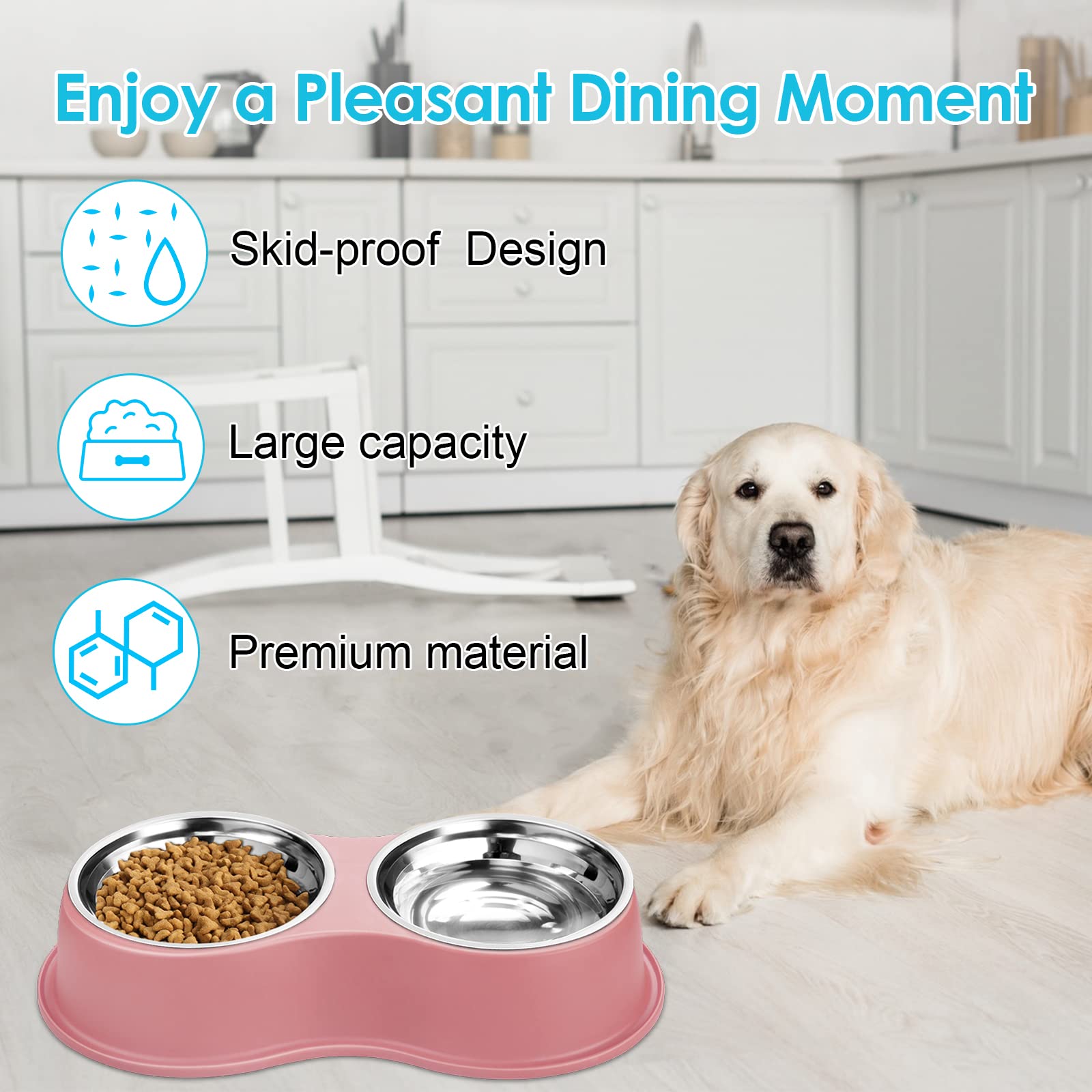 Dog Bowls Double Dog Water and Food Bowl Stainless Steel Bowl with Non-Slip Resin Station, Pet Feeder Bowls for Puppy Medium Dogs Cats