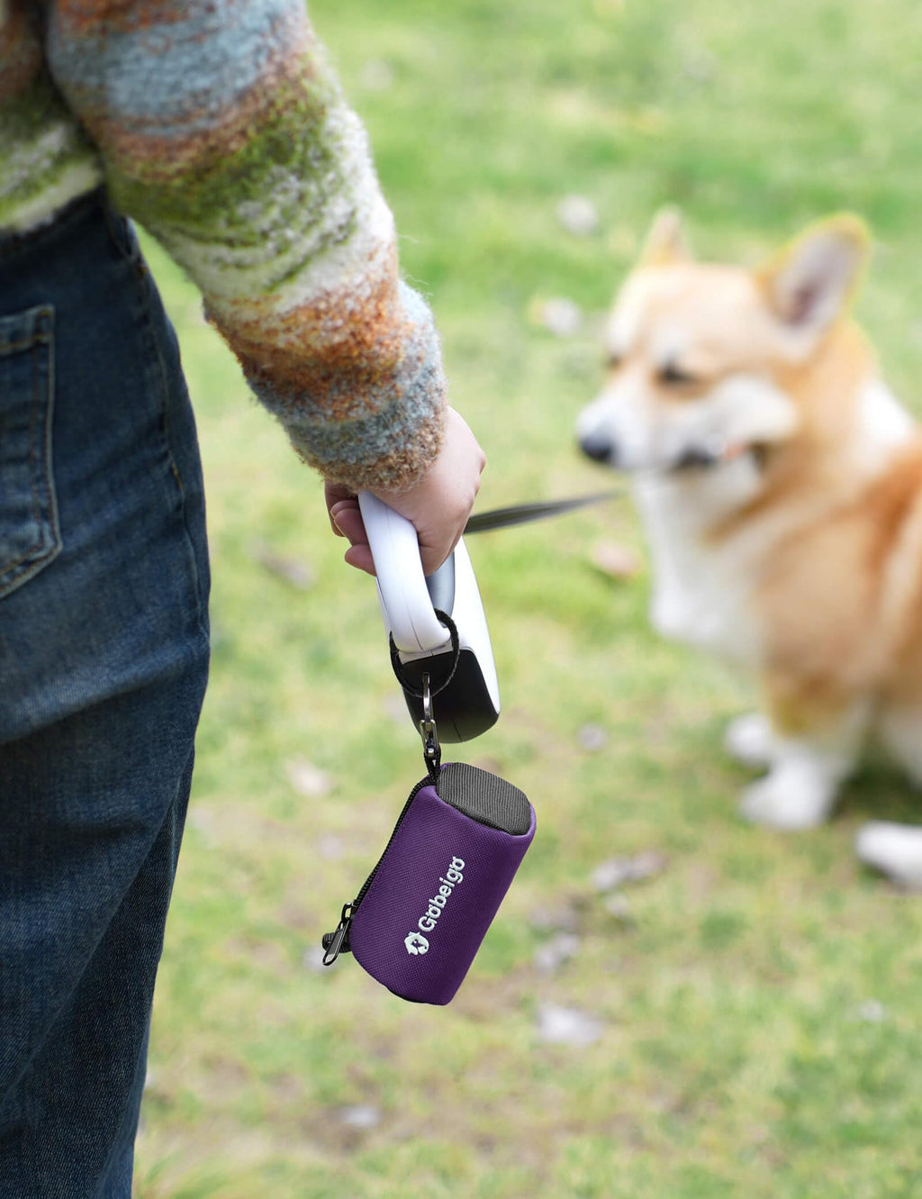 Gobeigo Dog Poop Bag Holder for Leash, Large Opening for Easy Pull Out, Doggy Poo Bag Dispenser with Used Waste Bag Carrier Suitable for Any Retractable Leash with 15 Unscented Bags (Black)