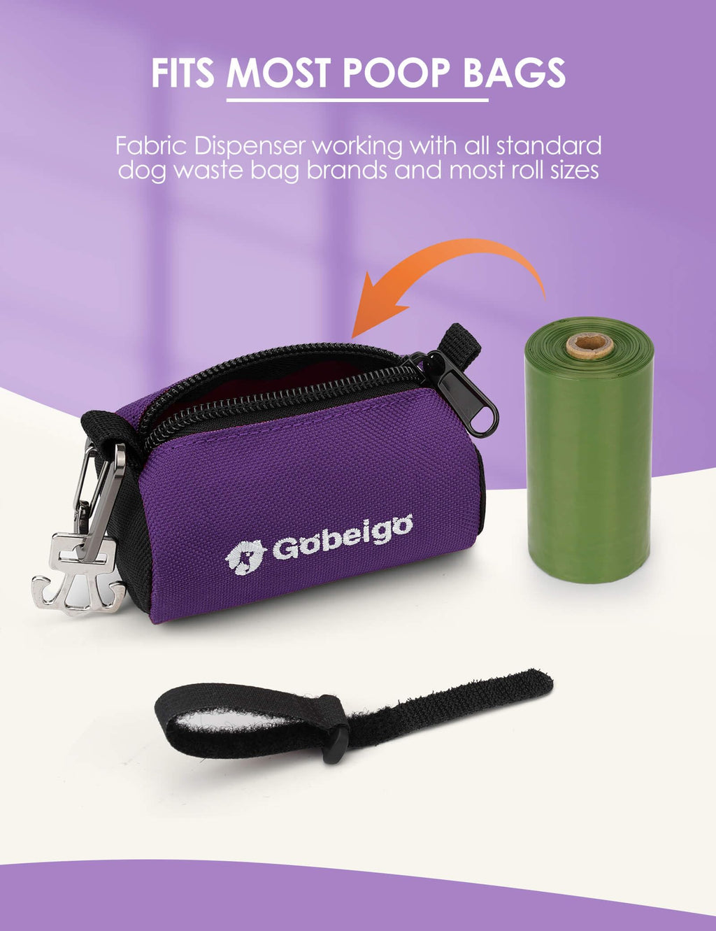 Gobeigo Dog Poop Bag Holder for Leash, Large Opening for Easy Pull Out, Doggy Poo Bag Dispenser with Used Waste Bag Carrier Suitable for Any Retractable Leash with 15 Unscented Bags (Black)