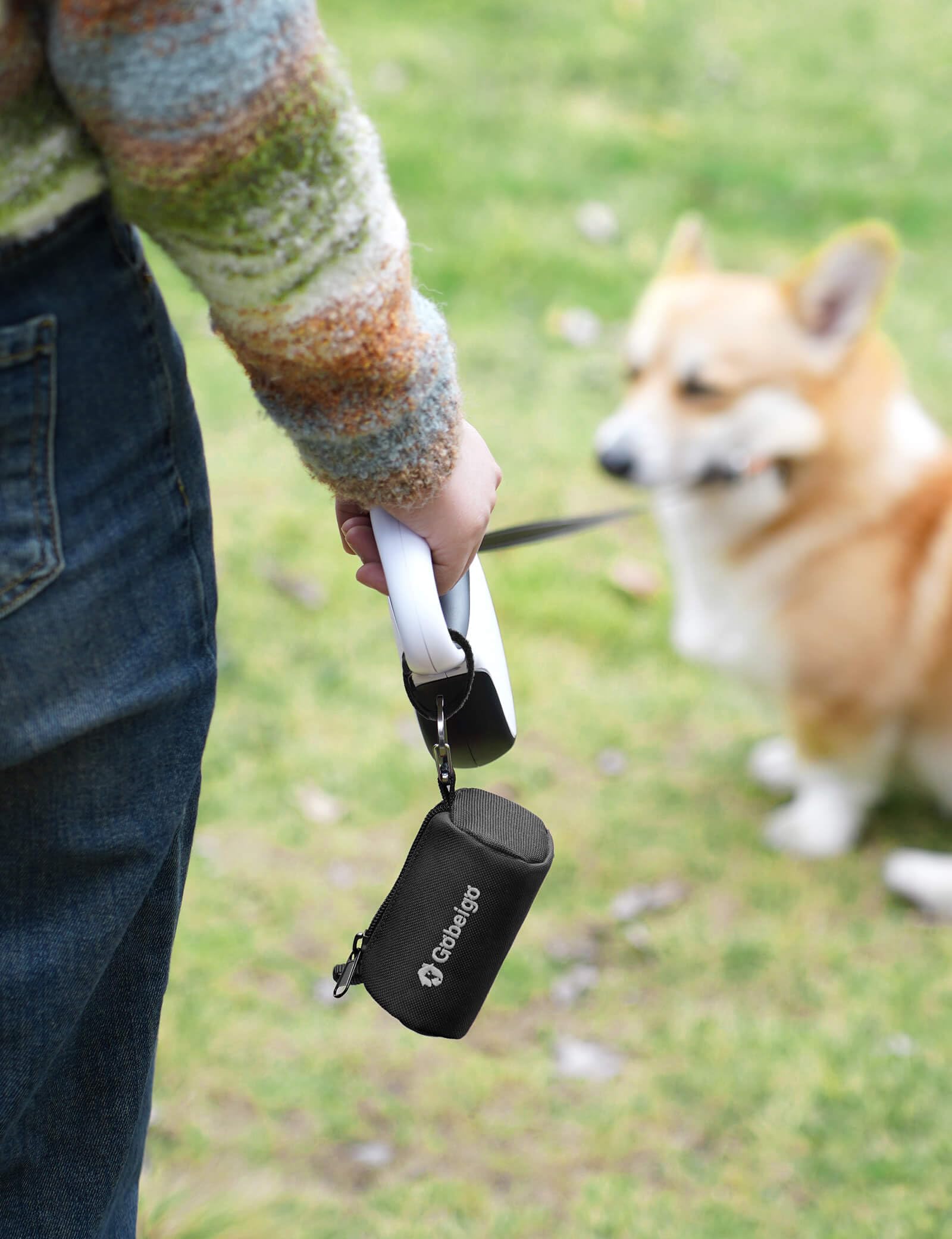 Gobeigo Dog Poop Bag Holder for Leash, Large Opening for Easy Pull Out, Doggy Poo Bag Dispenser with Used Waste Bag Carrier Suitable for Any Retractable Leash with 15 Unscented Bags (Black)