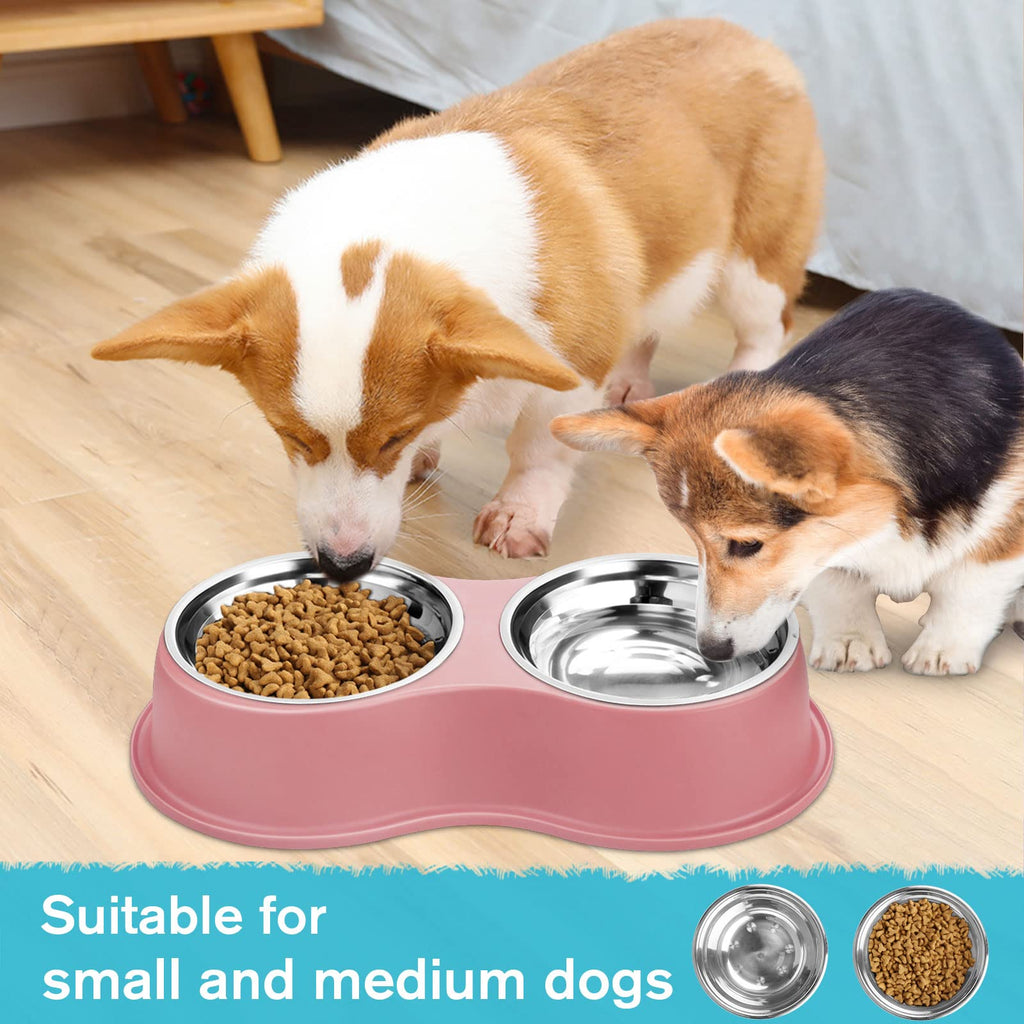 Dog Bowls Double Dog Water and Food Bowl Stainless Steel Bowl with Non-Slip Resin Station, Pet Feeder Bowls for Puppy Medium Dogs Cats