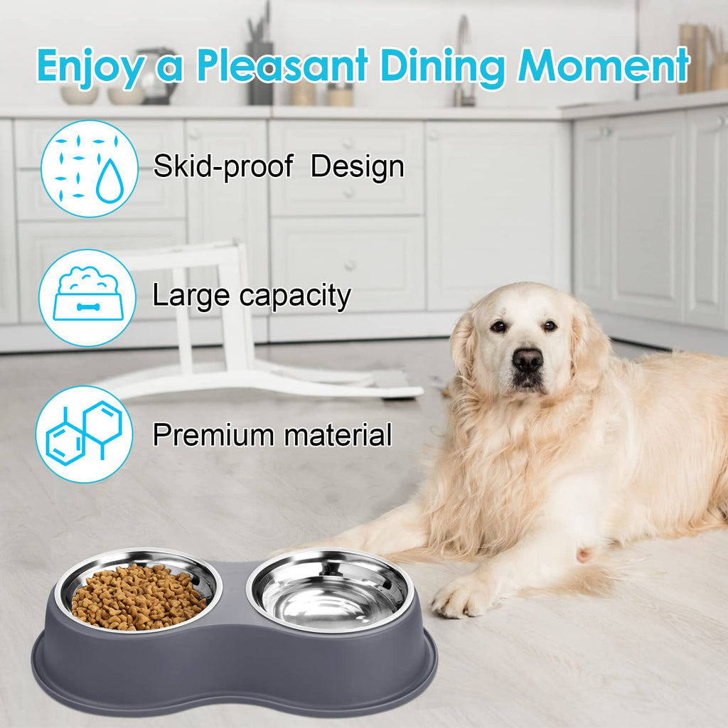 Dog Bowls Double Dog Water and Food Bowl Stainless Steel Bowl with Non-Slip Resin Station, Pet Feeder Bowls for Puppy Medium Dogs Cats