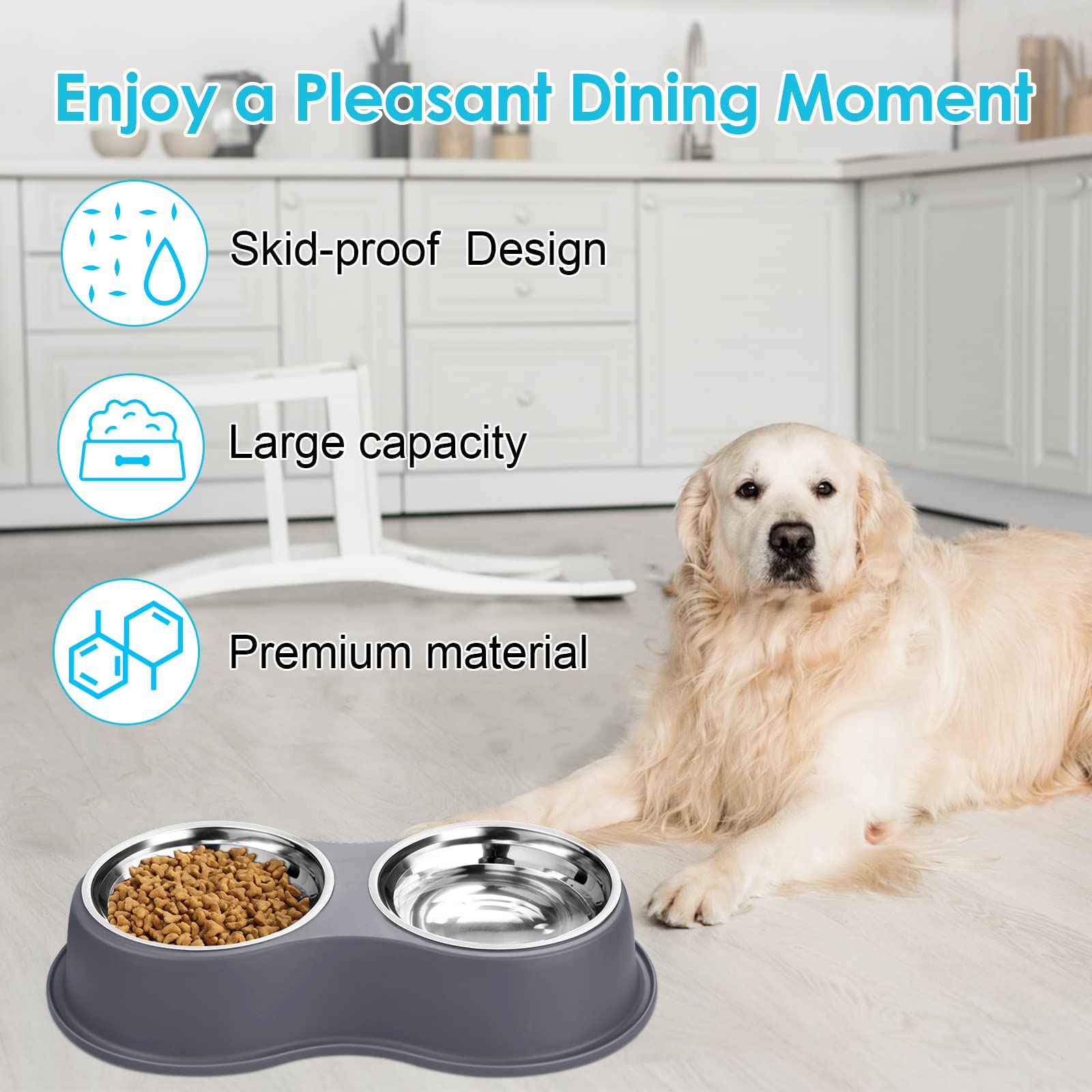 Dog Bowls Double Dog Water and Food Bowl Stainless Steel Bowl with Non-Slip Resin Station, Pet Feeder Bowls for Puppy Medium Dogs Cats