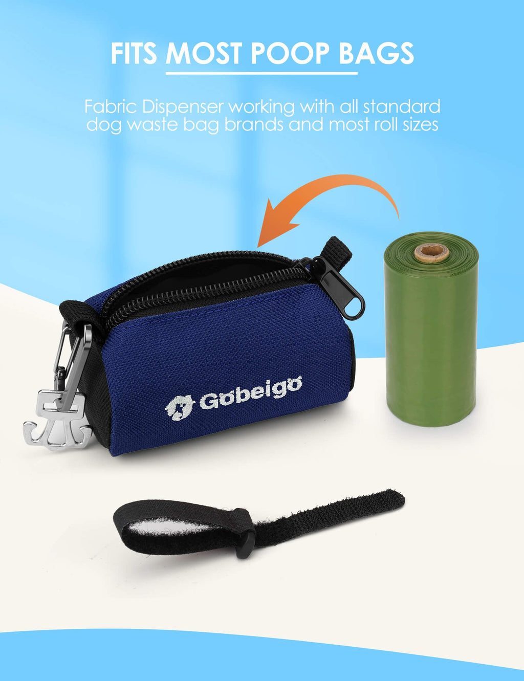 Gobeigo Dog Poop Bag Holder for Leash, Large Opening for Easy Pull Out, Doggy Poo Bag Dispenser with Used Waste Bag Carrier Suitable for Any Retractable Leash with 15 Unscented Bags (Black)