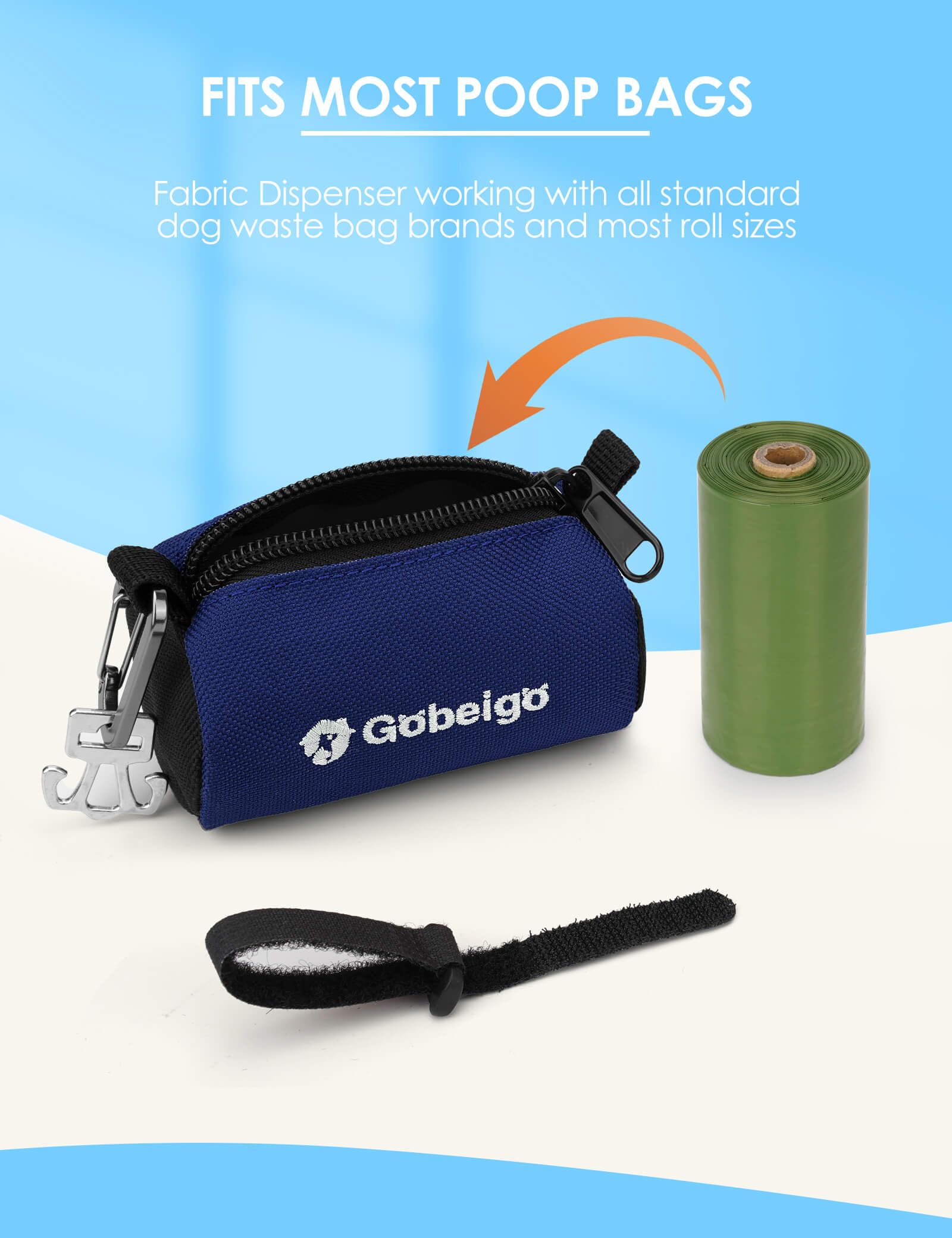 Gobeigo Dog Poop Bag Holder for Leash, Large Opening for Easy Pull Out, Doggy Poo Bag Dispenser with Used Waste Bag Carrier Suitable for Any Retractable Leash with 15 Unscented Bags (Black)