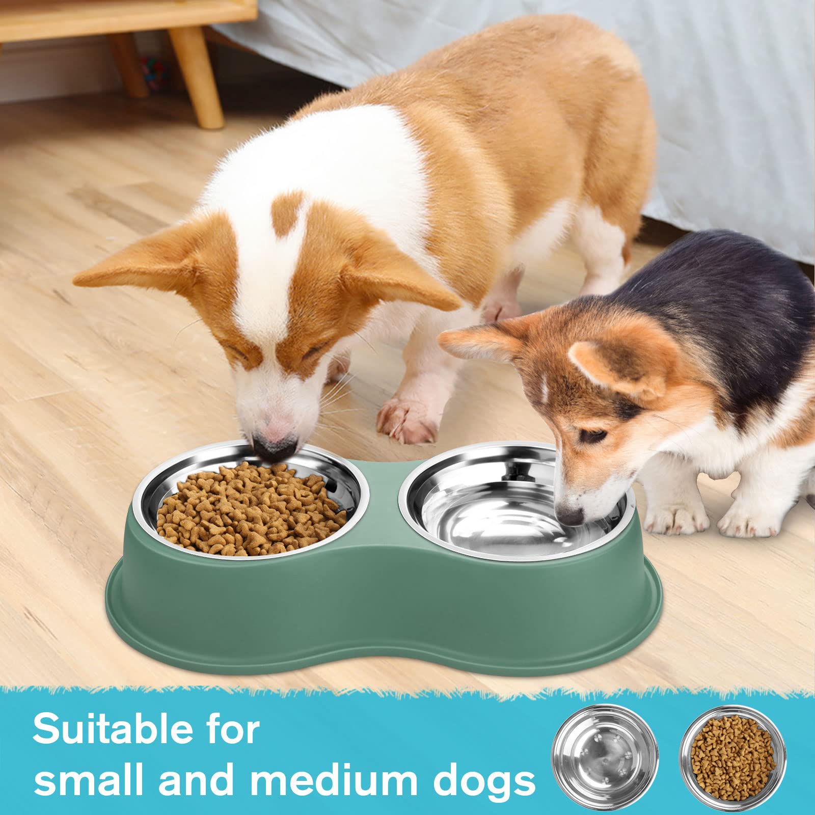 Dog Bowls Double Dog Water and Food Bowl Stainless Steel Bowl with Non-Slip Resin Station, Pet Feeder Bowls for Puppy Medium Dogs Cats