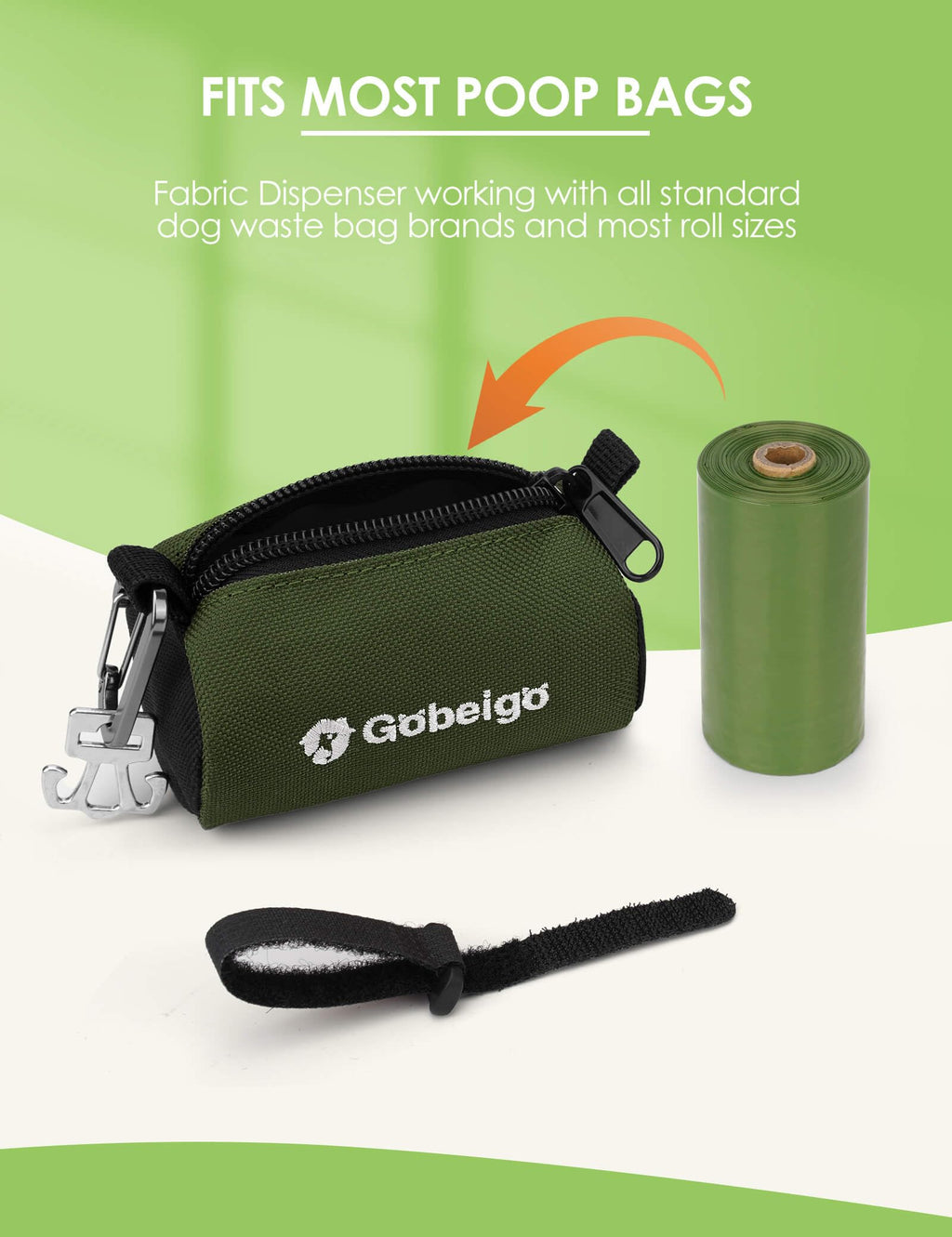 Gobeigo Dog Poop Bag Holder for Leash, Large Opening for Easy Pull Out, Doggy Poo Bag Dispenser with Used Waste Bag Carrier Suitable for Any Retractable Leash with 15 Unscented Bags (Black)