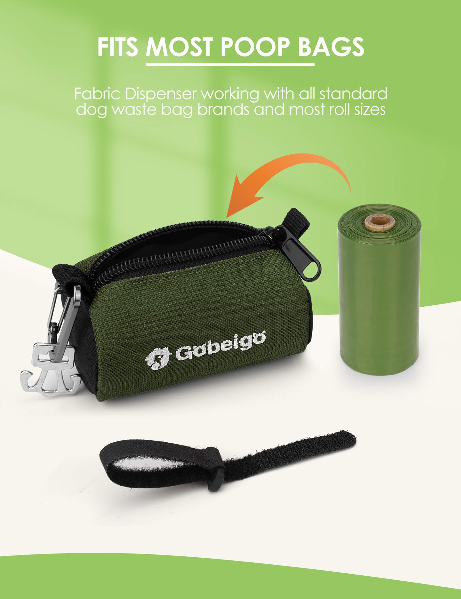 Gobeigo Dog Poop Bag Holder for Leash, Large Opening for Easy Pull Out, Doggy Poo Bag Dispenser with Used Waste Bag Carrier Suitable for Any Retractable Leash with 15 Unscented Bags (Black)