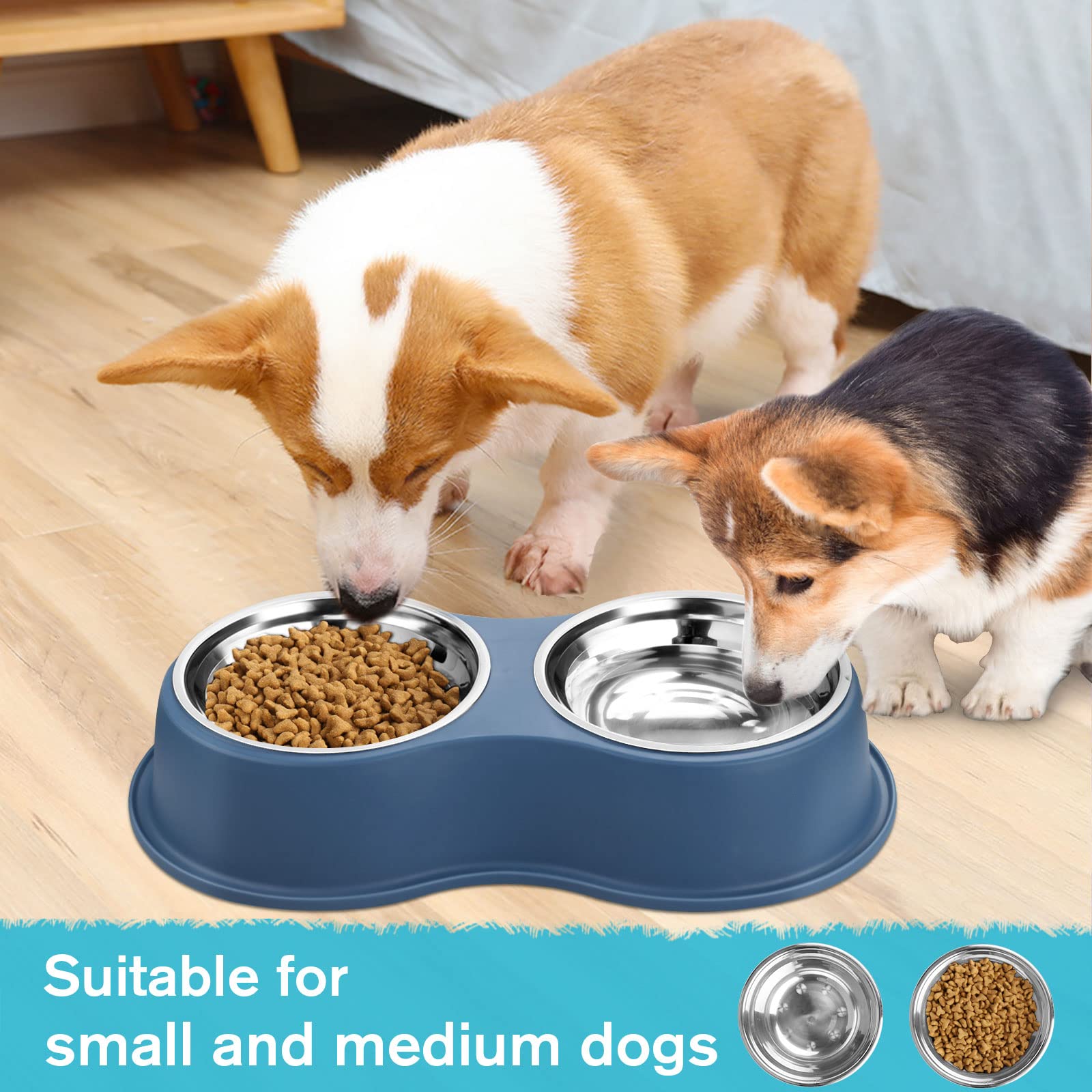 Dog Bowls Double Dog Water and Food Bowl Stainless Steel Bowl with Non-Slip Resin Station, Pet Feeder Bowls for Puppy Medium Dogs Cats