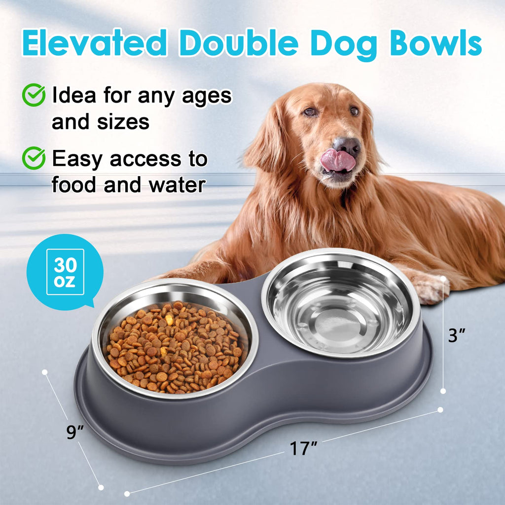 Dog Bowls Double Dog Water and Food Bowl Stainless Steel Bowl with Non-Slip Resin Station, Pet Feeder Bowls for Puppy Medium Dogs Cats