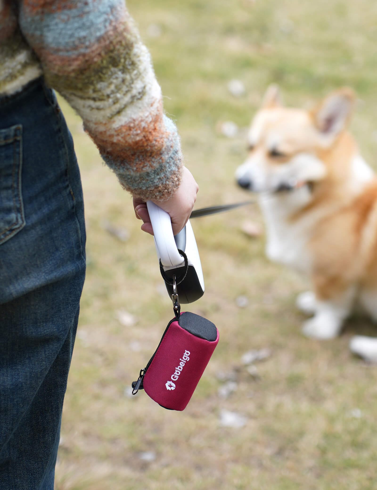 Gobeigo Dog Poop Bag Holder for Leash, Large Opening for Easy Pull Out, Doggy Poo Bag Dispenser with Used Waste Bag Carrier Suitable for Any Retractable Leash with 15 Unscented Bags (Black)