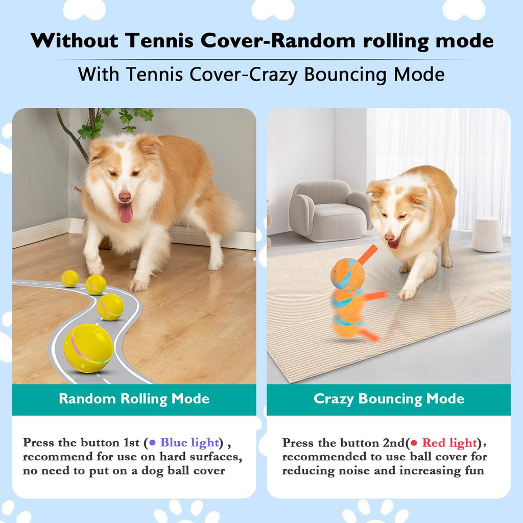 Dog Balls,The 3rd Generation Interactive Toys for Puppy/Small/Medium/Large Dogs,Improved Dog Rolling Effect Tennis Ball with Strap, Tough Motion Activated Automatic Moving Dog Toys (Green)