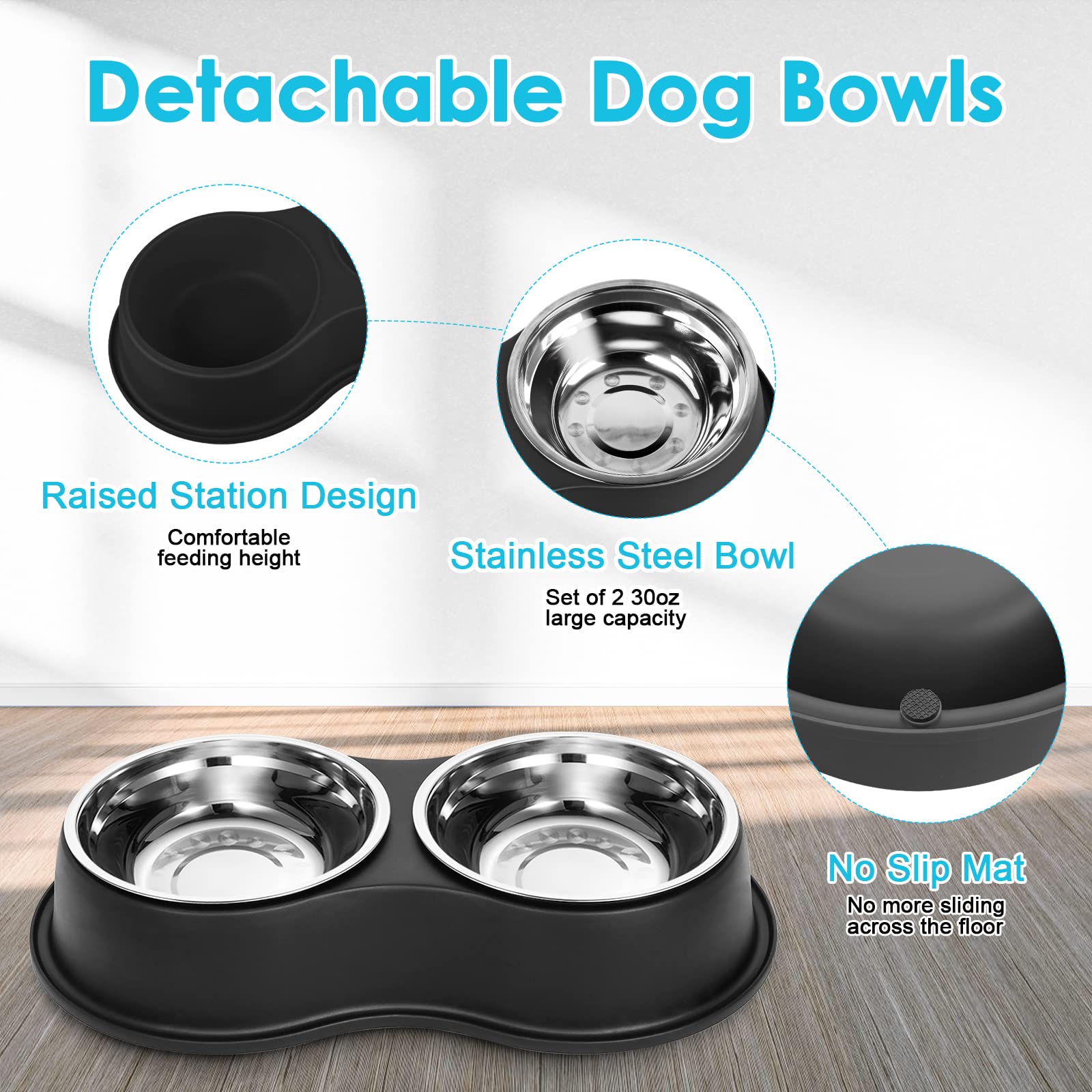 Dog Bowls Double Dog Water and Food Bowl Stainless Steel Bowl with Non-Slip Resin Station, Pet Feeder Bowls for Puppy Medium Dogs Cats