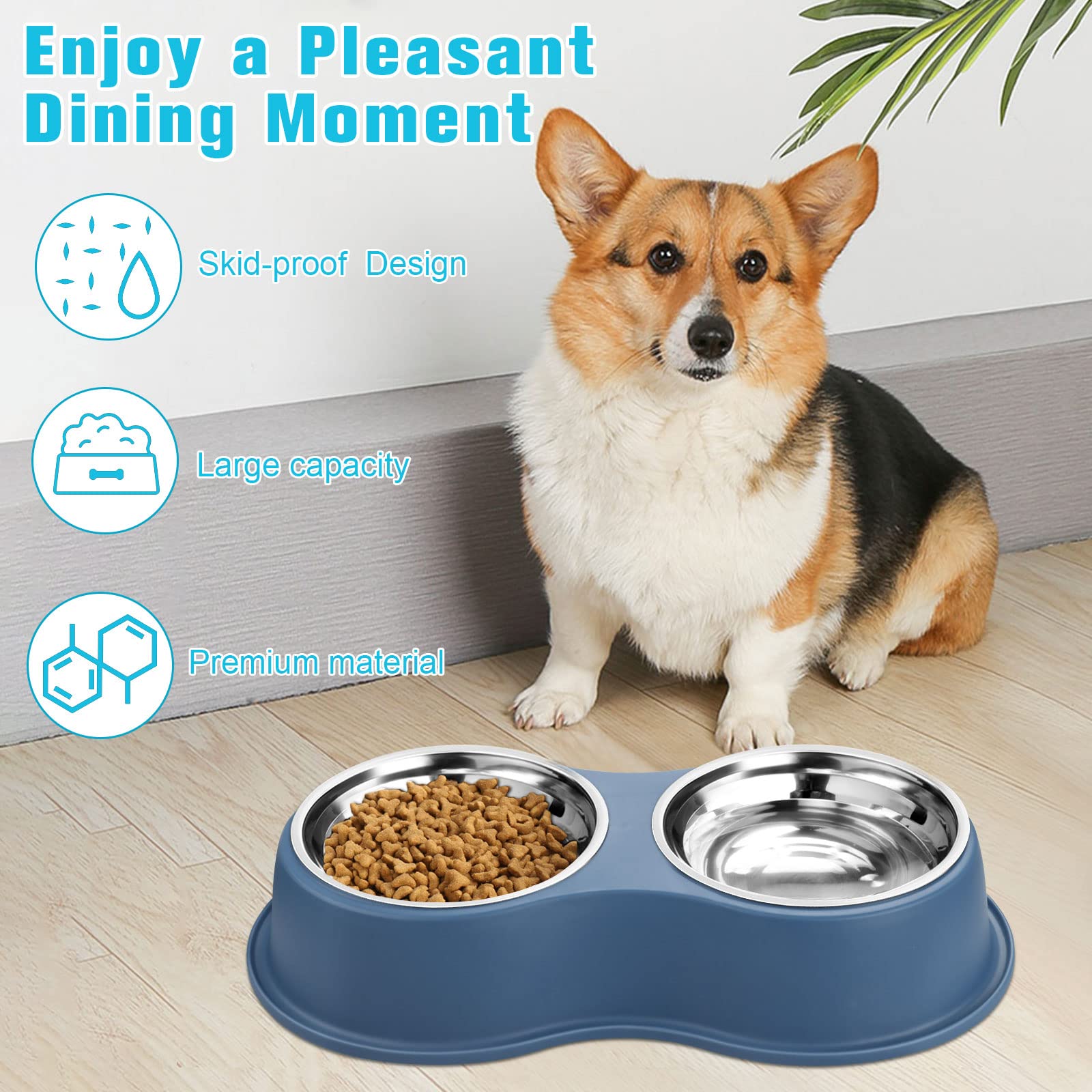 Dog Bowls Double Dog Water and Food Bowl Stainless Steel Bowl with Non-Slip Resin Station, Pet Feeder Bowls for Puppy Medium Dogs Cats