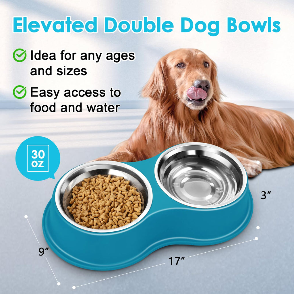 Dog Bowls Double Dog Water and Food Bowl Stainless Steel Bowl with Non-Slip Resin Station, Pet Feeder Bowls for Puppy Medium Dogs Cats