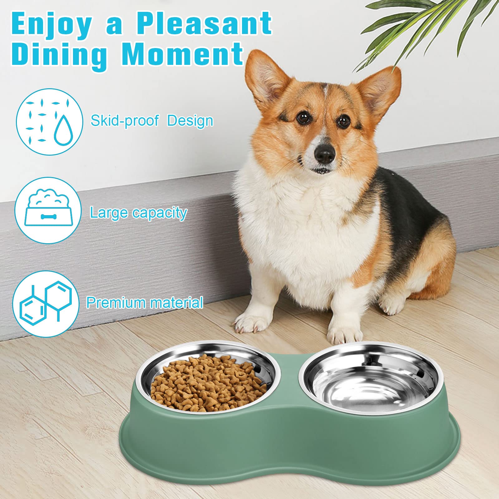 Dog Bowls Double Dog Water and Food Bowl Stainless Steel Bowl with Non-Slip Resin Station, Pet Feeder Bowls for Puppy Medium Dogs Cats