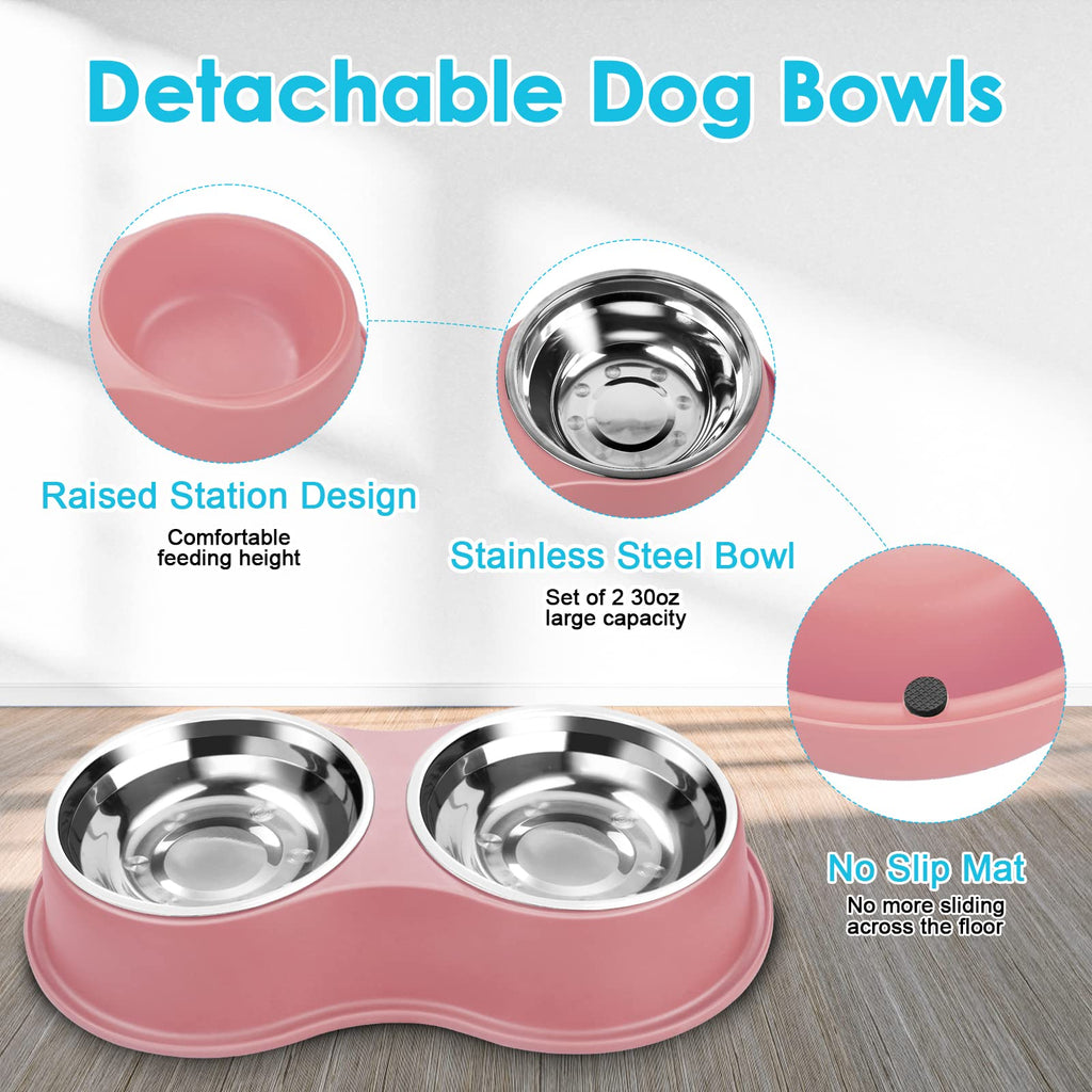 Dog Bowls Double Dog Water and Food Bowl Stainless Steel Bowl with Non-Slip Resin Station, Pet Feeder Bowls for Puppy Medium Dogs Cats