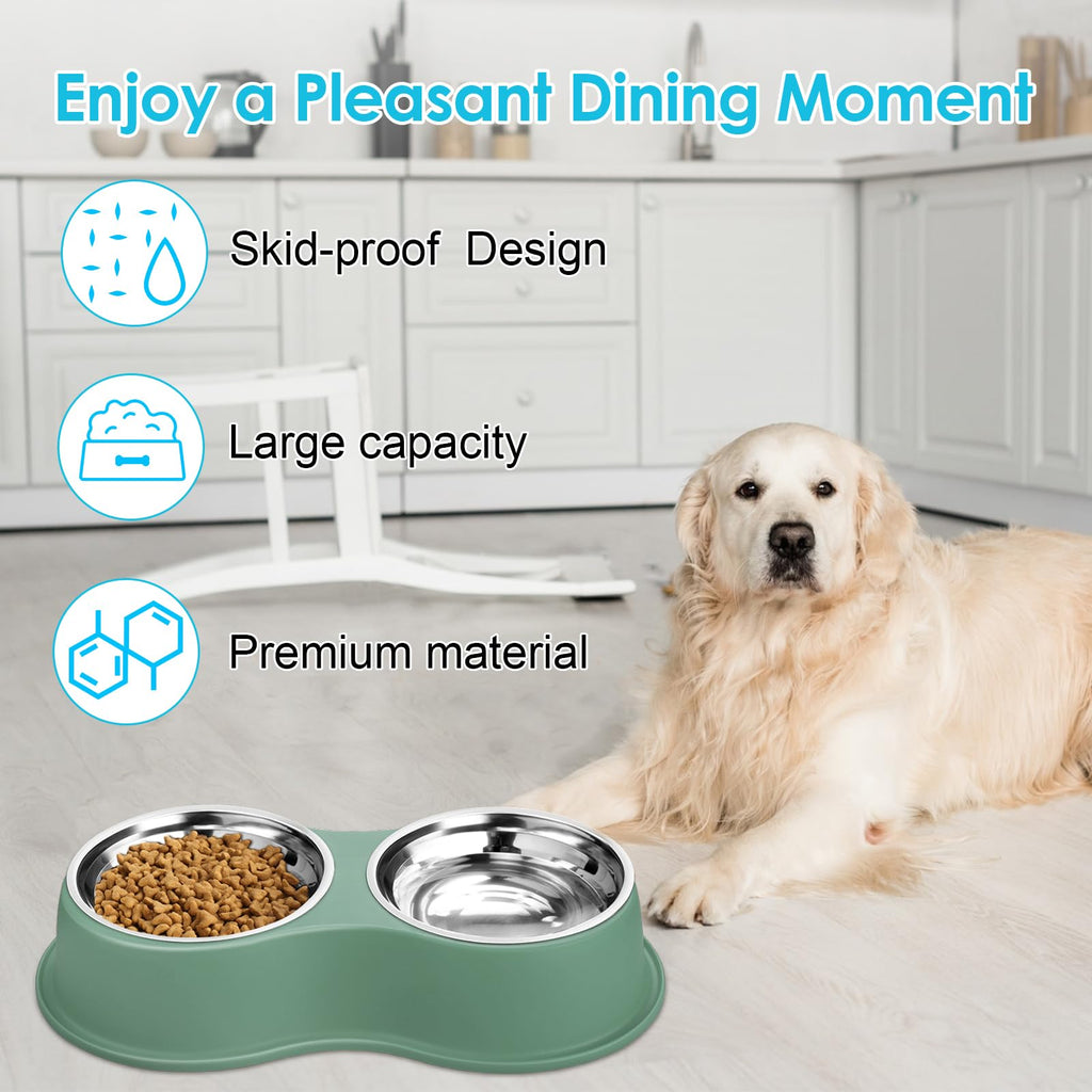 Dog Bowls Double Dog Water and Food Bowl Stainless Steel Bowl with Non-Slip Resin Station, Pet Feeder Bowls for Puppy Medium Dogs Cats