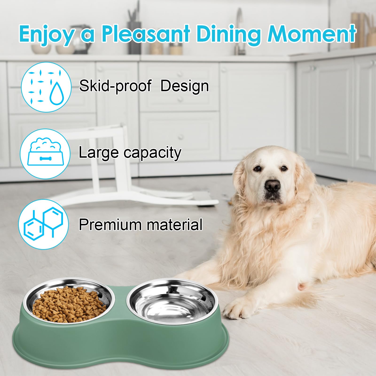 Dog Bowls Double Dog Water and Food Bowl Stainless Steel Bowl with Non-Slip Resin Station, Pet Feeder Bowls for Puppy Medium Dogs Cats