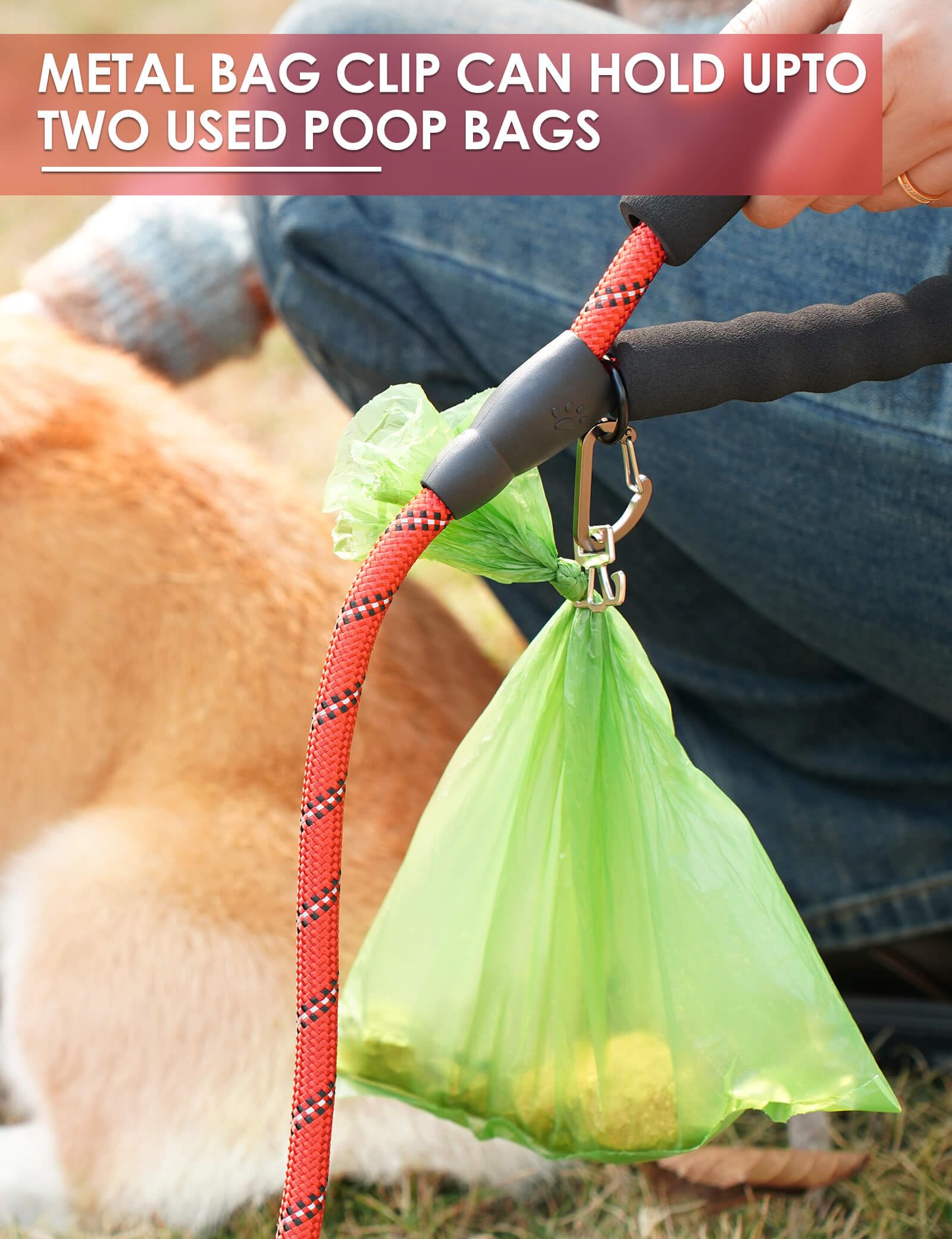 Gobeigo Dog Poop Bag Holder for Leash, Large Opening for Easy Pull Out, Doggy Poo Bag Dispenser with Used Waste Bag Carrier Suitable for Any Retractable Leash with 15 Unscented Bags (Black)