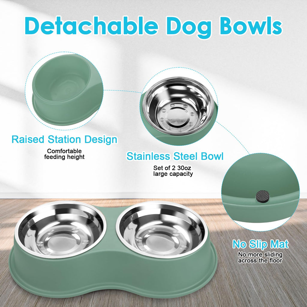 Dog Bowls Double Dog Water and Food Bowl Stainless Steel Bowl with Non-Slip Resin Station, Pet Feeder Bowls for Puppy Medium Dogs Cats