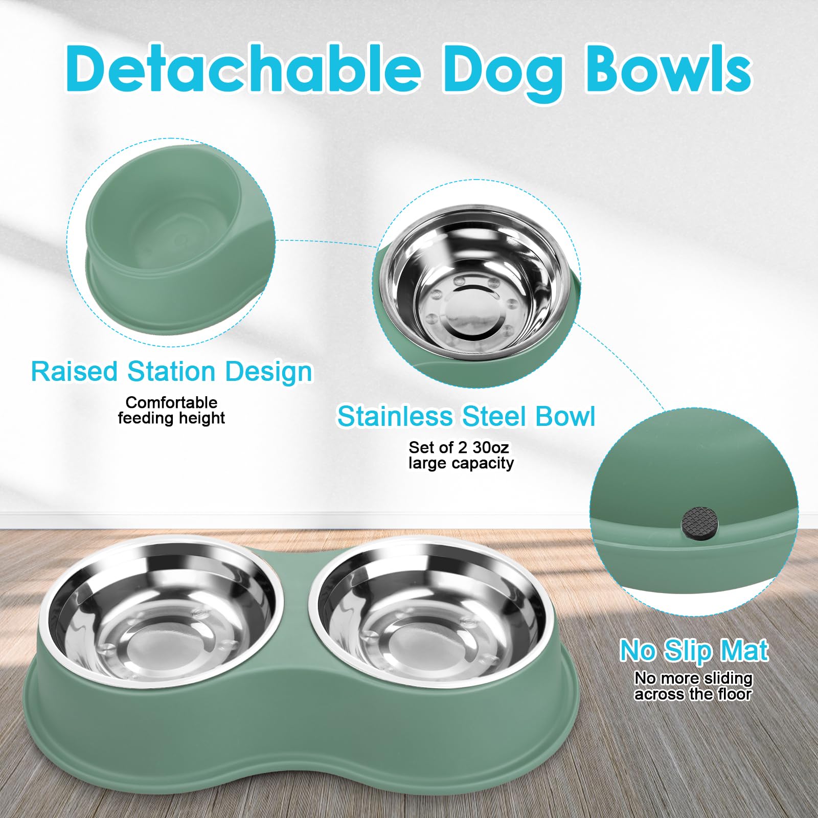 Dog Bowls Double Dog Water and Food Bowl Stainless Steel Bowl with Non-Slip Resin Station, Pet Feeder Bowls for Puppy Medium Dogs Cats