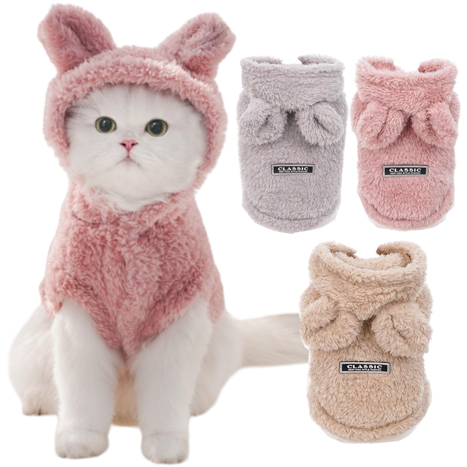 Selena Cat Bunny Ears Costume Cute Dog Kitten Hoodies Sweater Rabbit Ears Puppy Pet Apparel (Small,Pink)