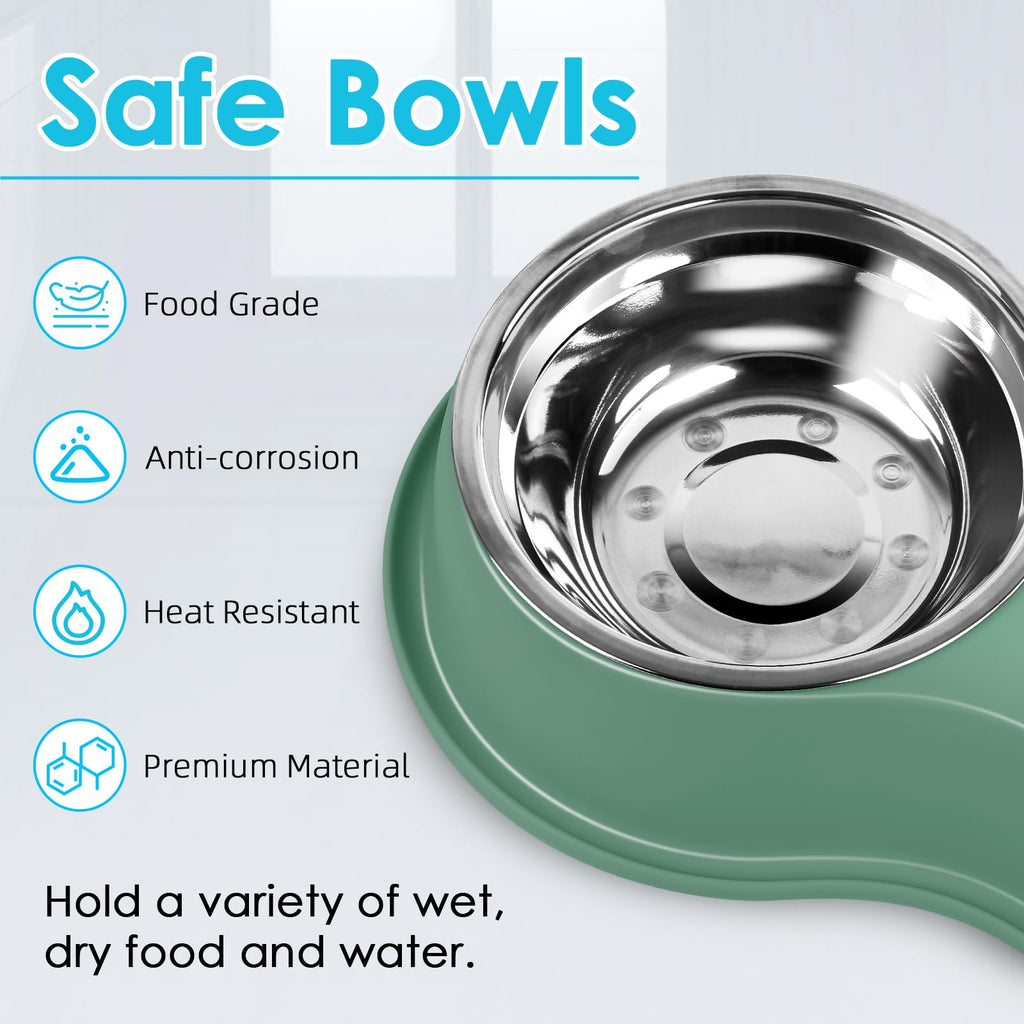 Dog Bowls Double Dog Water and Food Bowl Stainless Steel Bowl with Non-Slip Resin Station, Pet Feeder Bowls for Puppy Medium Dogs Cats