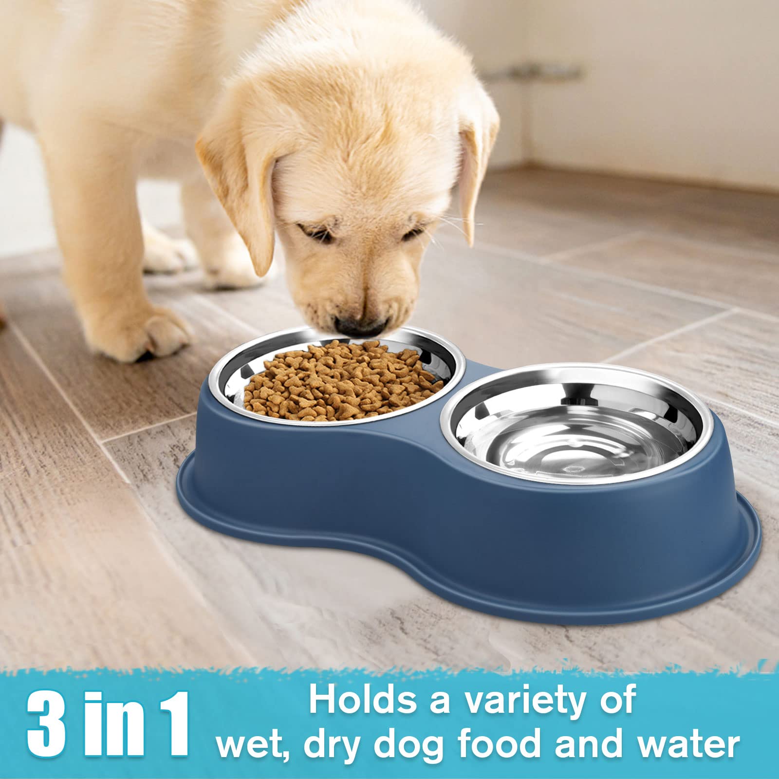 Dog Bowls Double Dog Water and Food Bowl Stainless Steel Bowl with Non-Slip Resin Station, Pet Feeder Bowls for Puppy Medium Dogs Cats