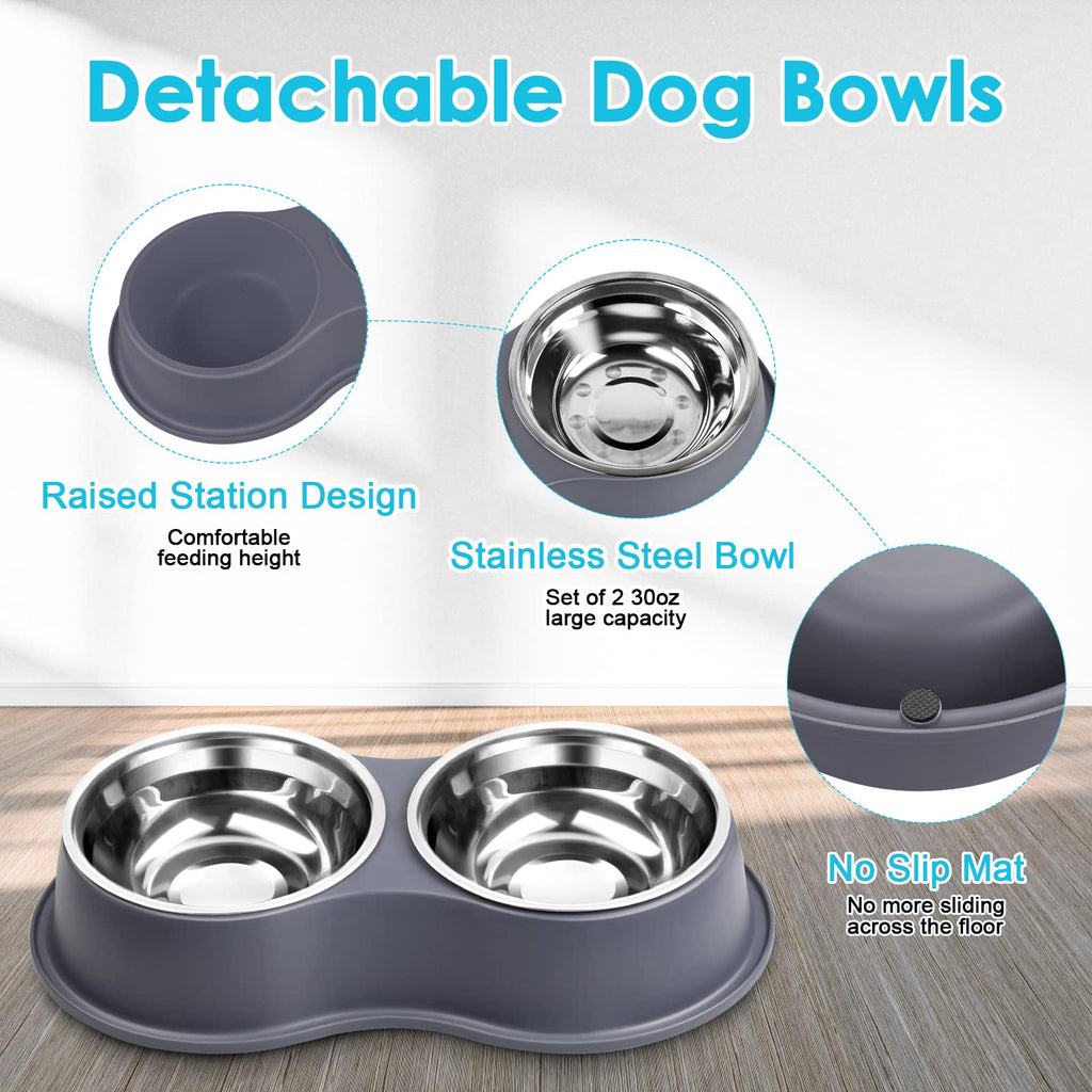 Dog Bowls Double Dog Water and Food Bowl Stainless Steel Bowl with Non-Slip Resin Station, Pet Feeder Bowls for Puppy Medium Dogs Cats