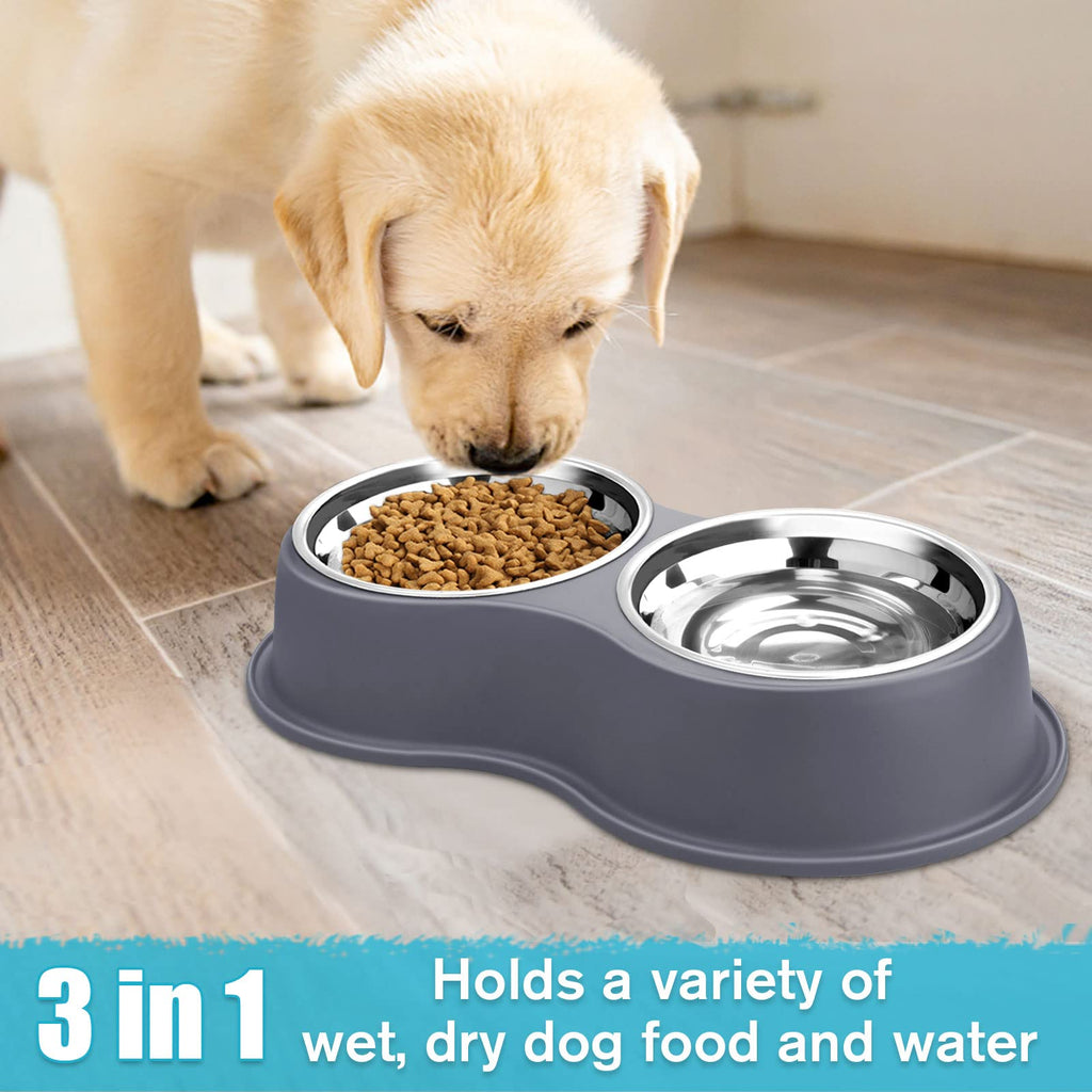 Dog Bowls Double Dog Water and Food Bowl Stainless Steel Bowl with Non-Slip Resin Station, Pet Feeder Bowls for Puppy Medium Dogs Cats