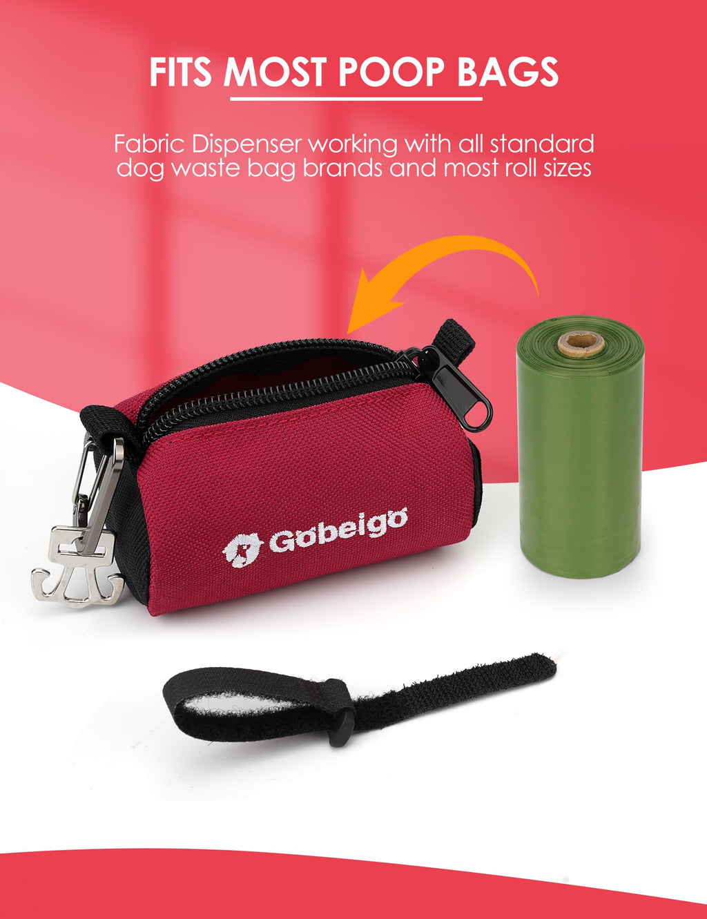 Gobeigo Dog Poop Bag Holder for Leash, Large Opening for Easy Pull Out, Doggy Poo Bag Dispenser with Used Waste Bag Carrier Suitable for Any Retractable Leash with 15 Unscented Bags (Black)