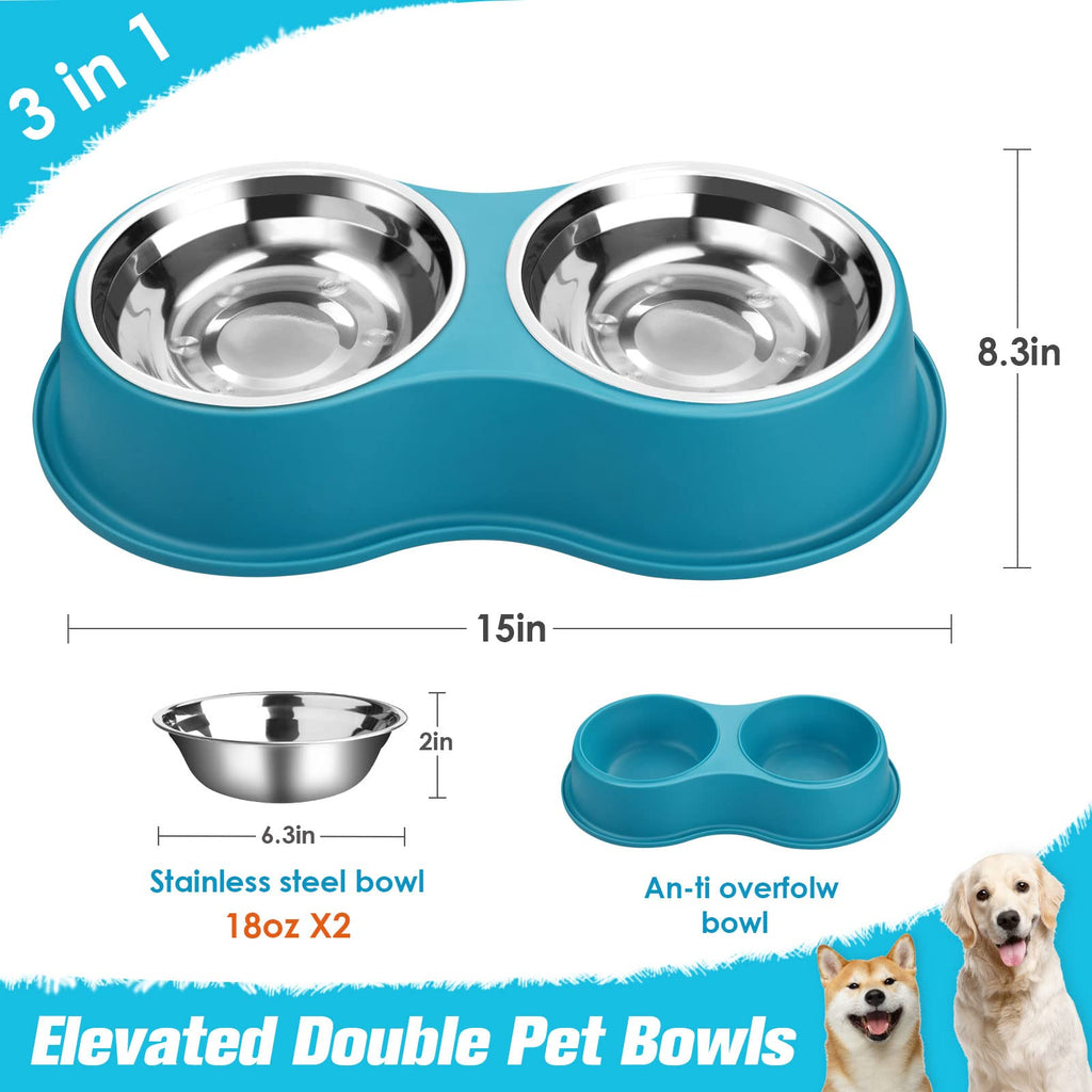 Dog Bowls Double Dog Water and Food Bowl Stainless Steel Bowl with Non-Slip Resin Station, Pet Feeder Bowls for Puppy Medium Dogs Cats