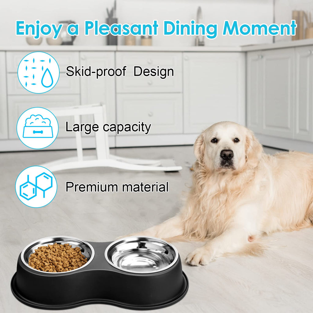 Dog Bowls Double Dog Water and Food Bowl Stainless Steel Bowl with Non-Slip Resin Station, Pet Feeder Bowls for Puppy Medium Dogs Cats