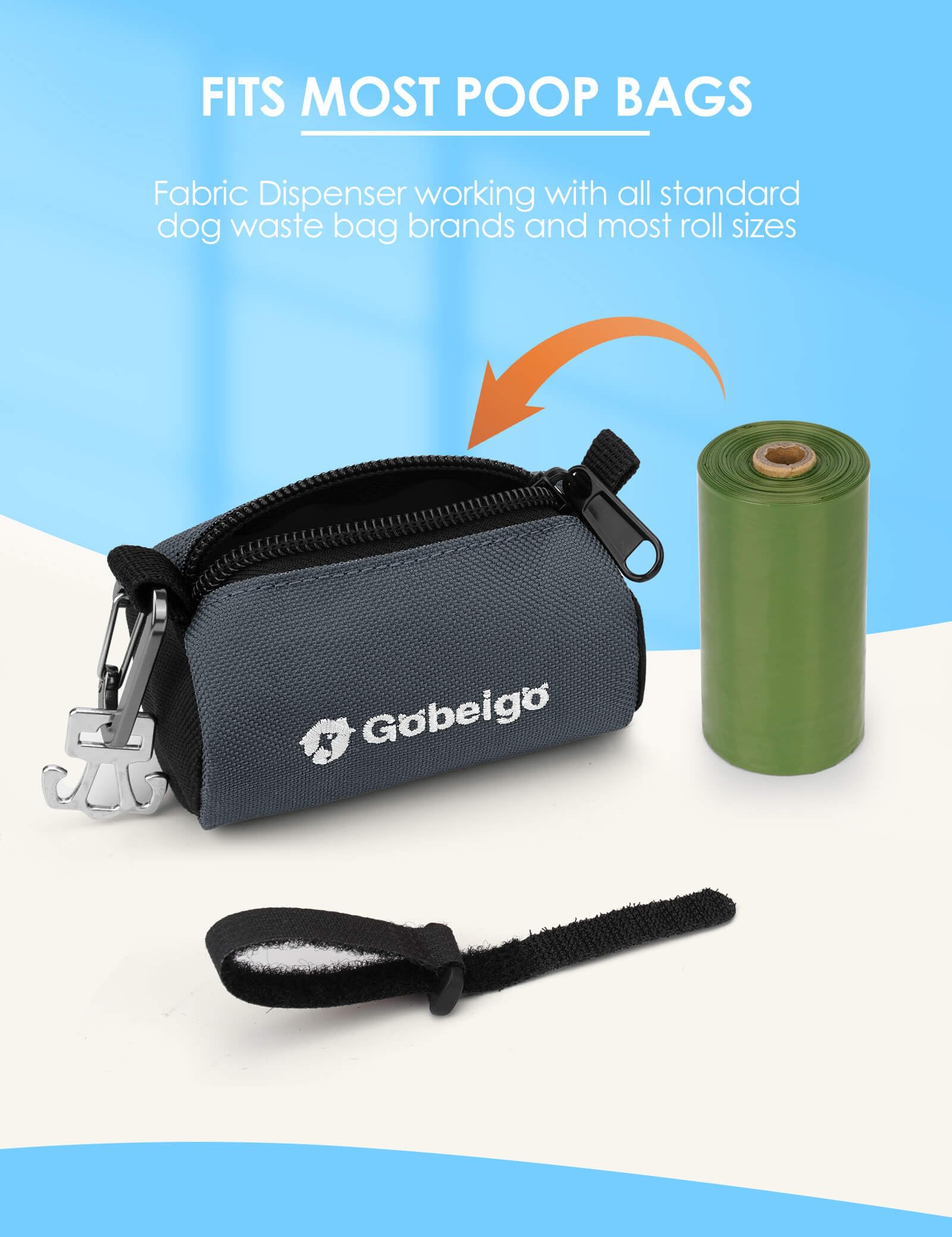 Gobeigo Dog Poop Bag Holder for Leash, Large Opening for Easy Pull Out, Doggy Poo Bag Dispenser with Used Waste Bag Carrier Suitable for Any Retractable Leash with 15 Unscented Bags (Black)