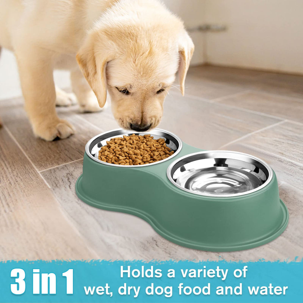Dog Bowls Double Dog Water and Food Bowl Stainless Steel Bowl with Non-Slip Resin Station, Pet Feeder Bowls for Puppy Medium Dogs Cats