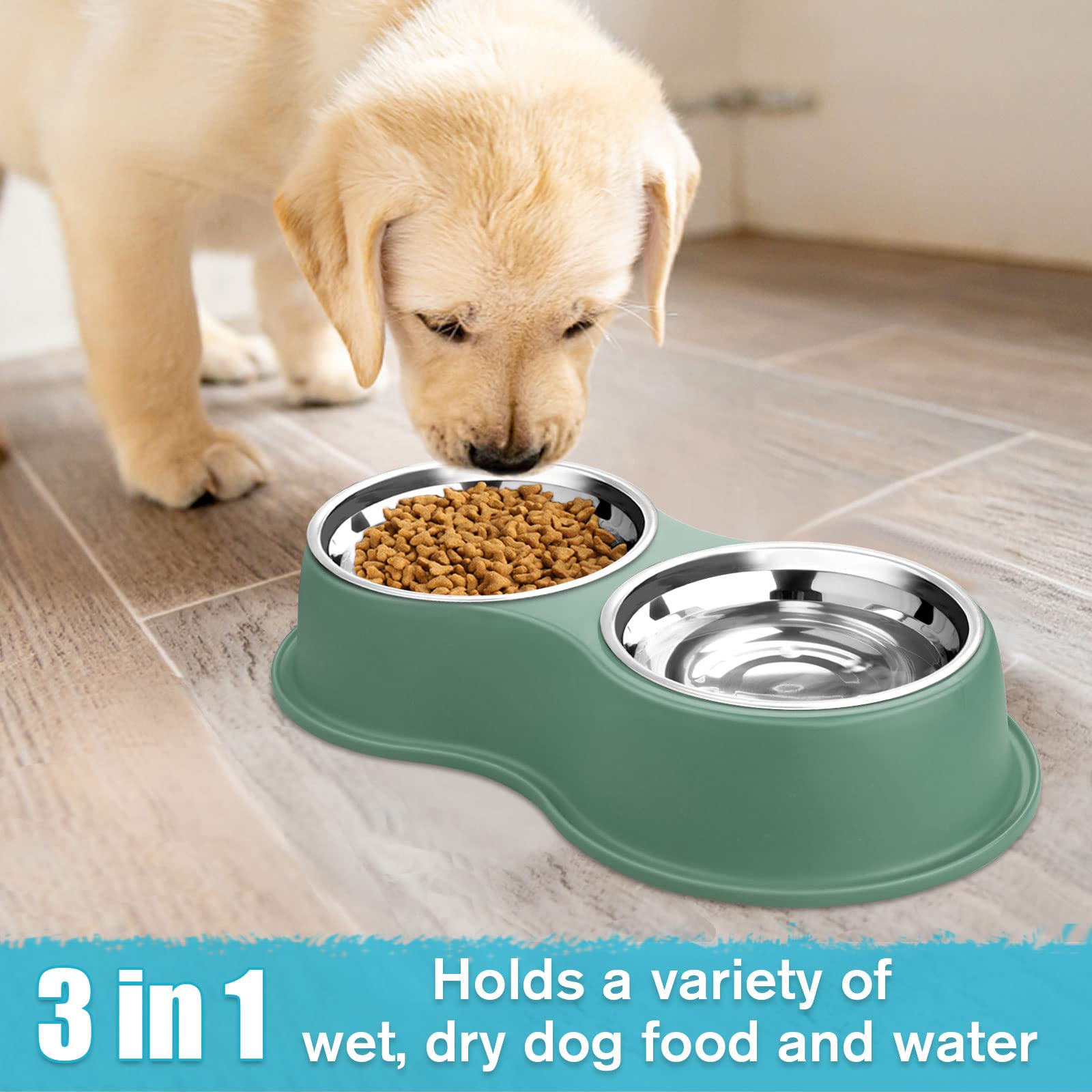 Dog Bowls Double Dog Water and Food Bowl Stainless Steel Bowl with Non-Slip Resin Station, Pet Feeder Bowls for Puppy Medium Dogs Cats